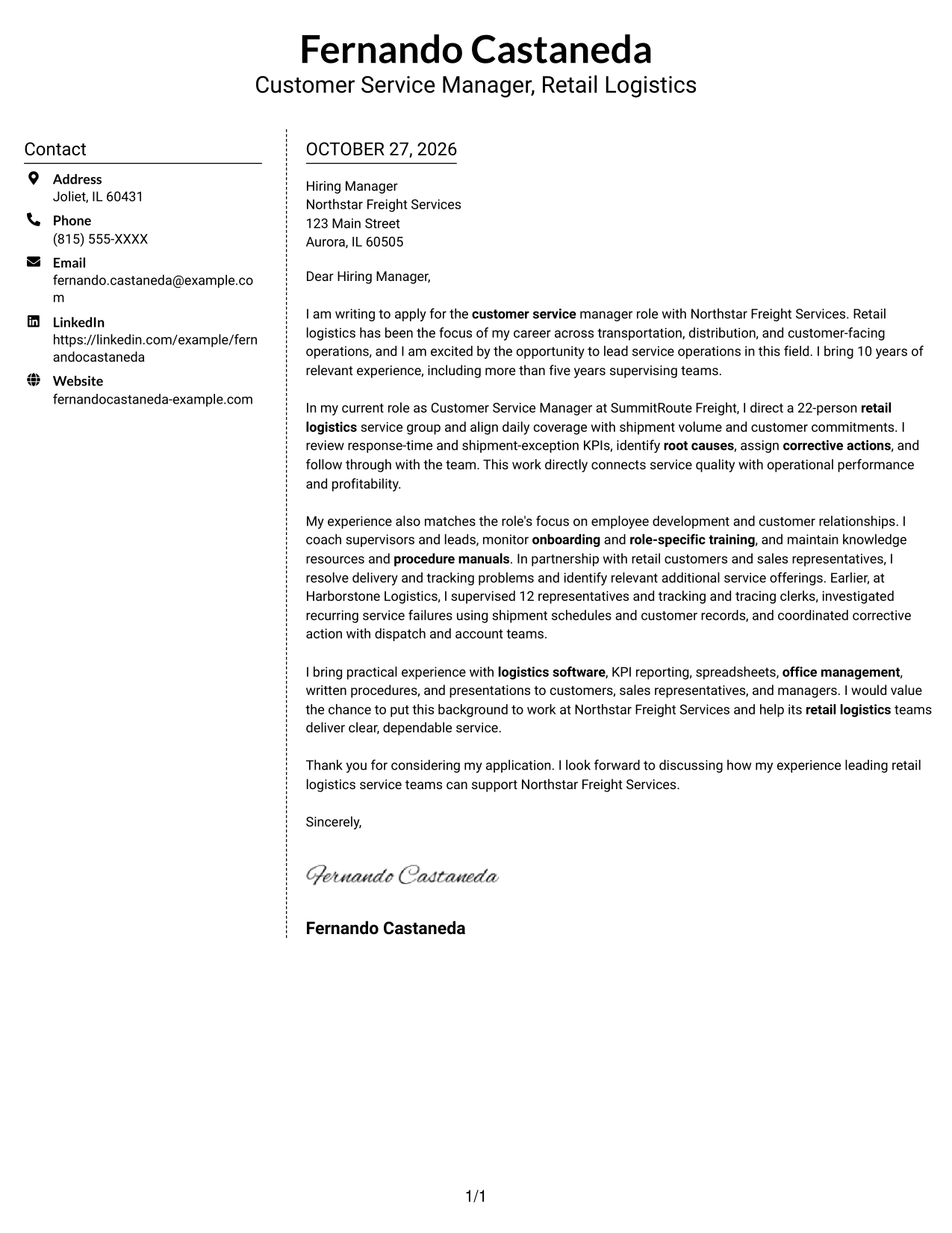 Cover letter example — page 1
