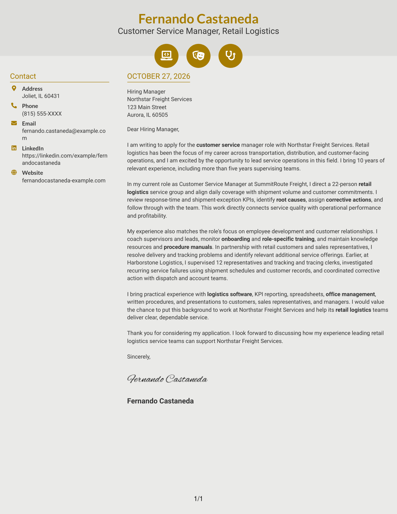 Cover letter example — page 1