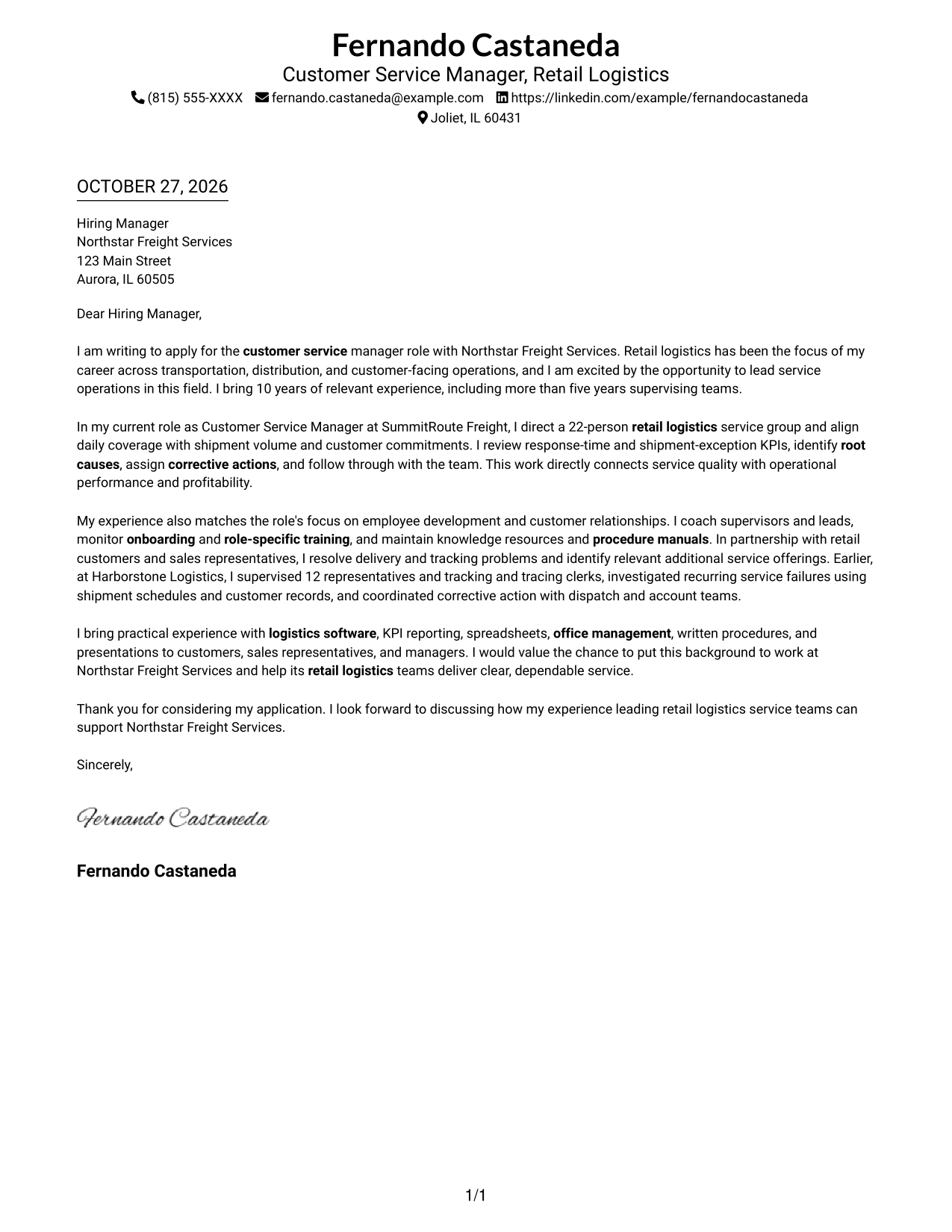 Cover letter example — page 1