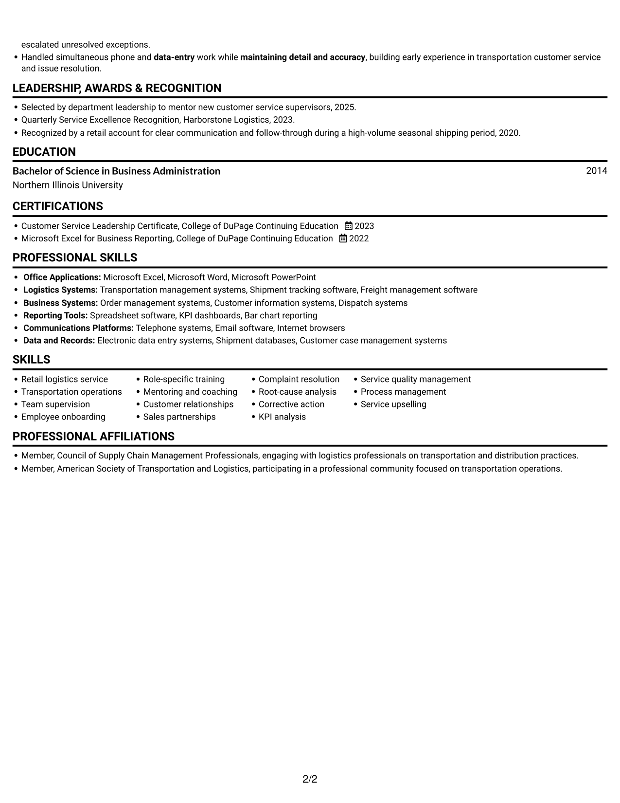 Resume example — page 2