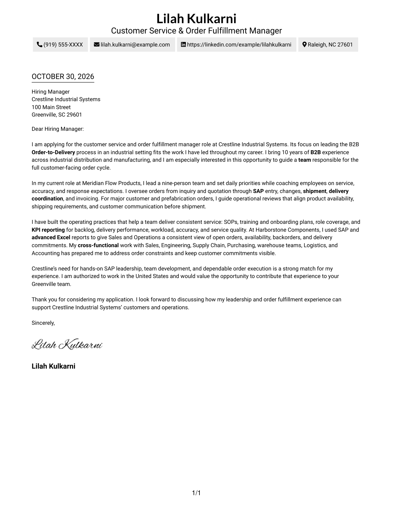 Cover letter example — page 1