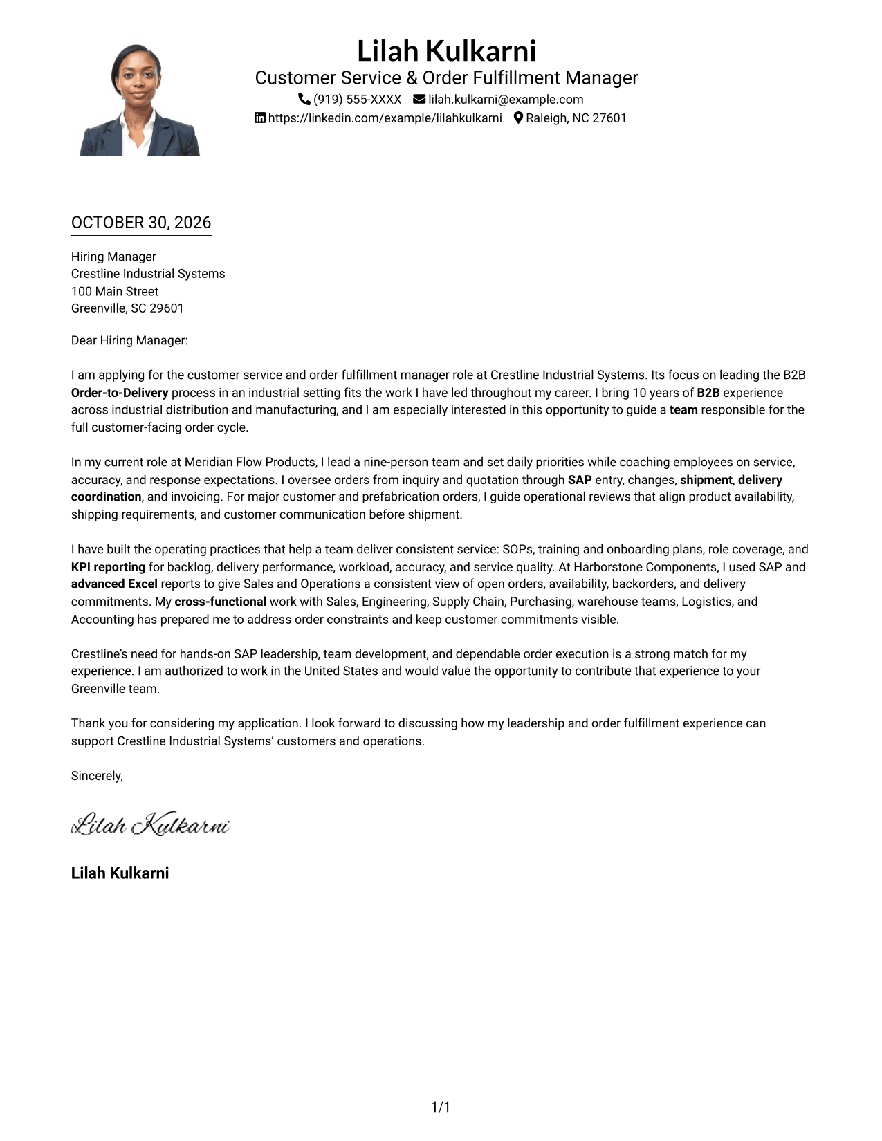 Cover letter example — page 1