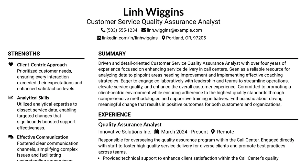 33 Customer Service Quality Assurance Analyst Resume Templates with Example 2026 (ATS-Optimized)