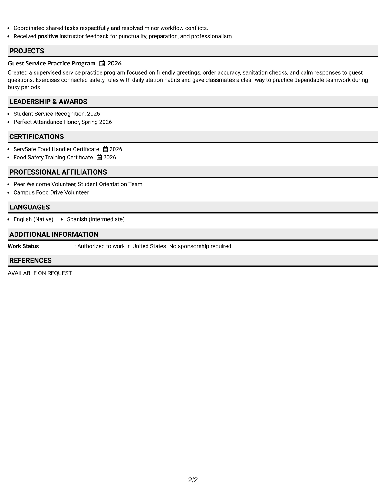 Resume Example Page 2