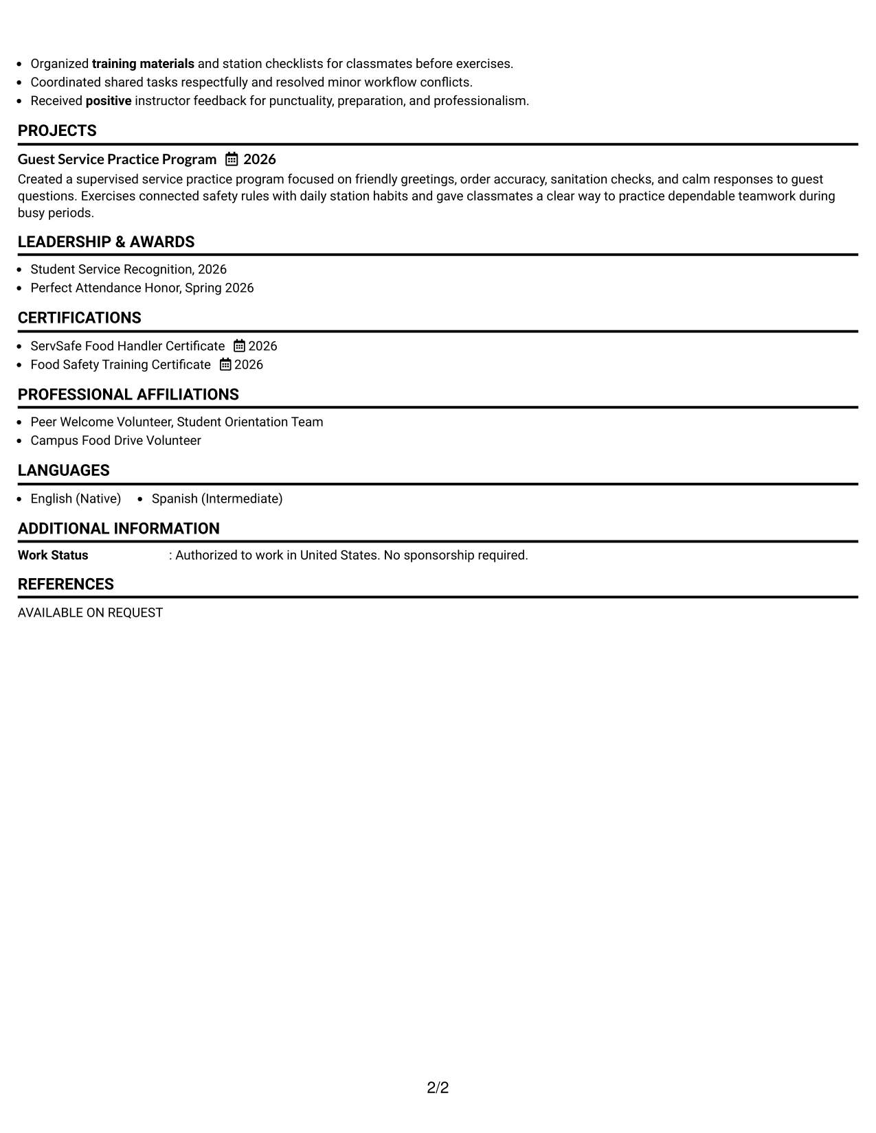 Resume Example Page 2