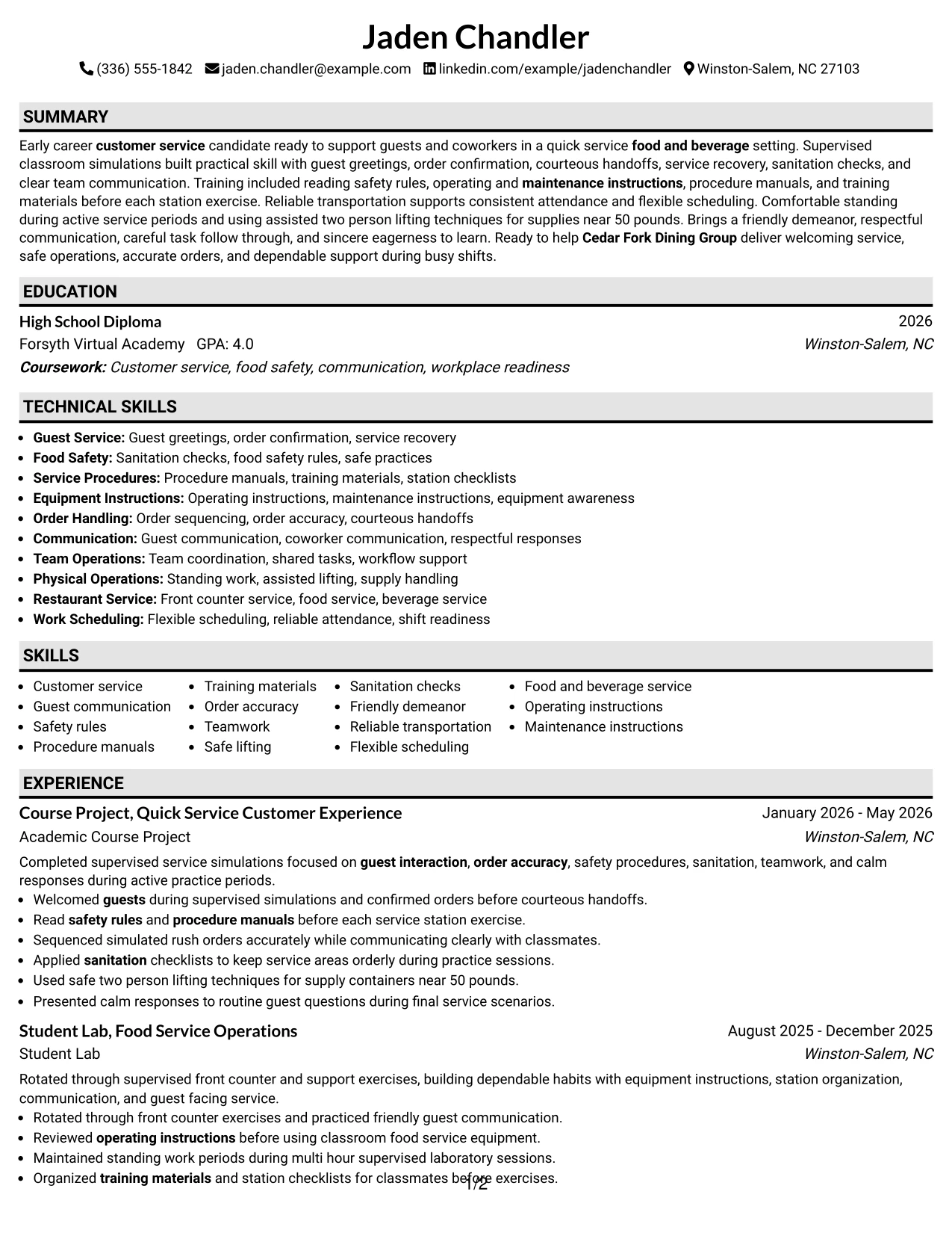 Resume Example Page 1