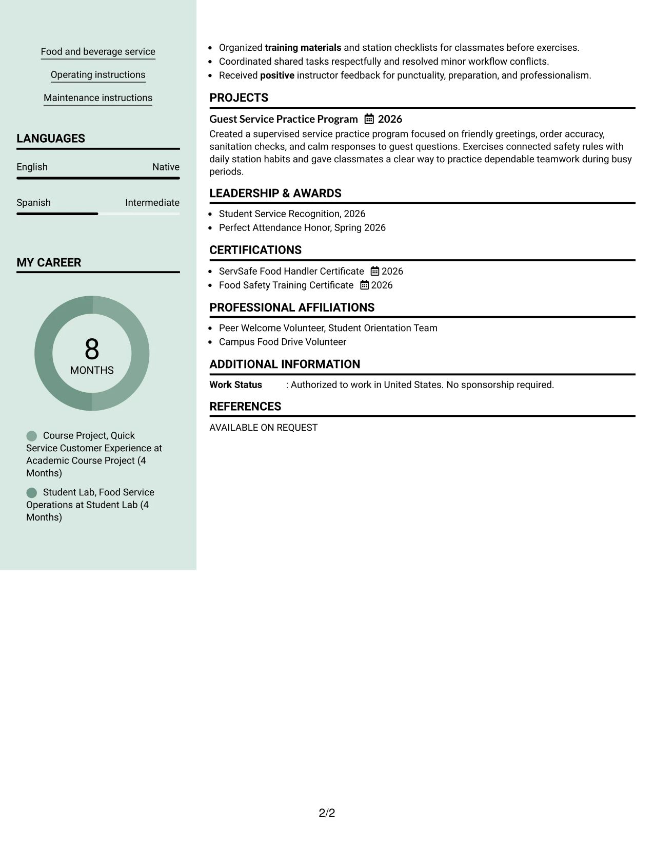 Resume Example Page 2