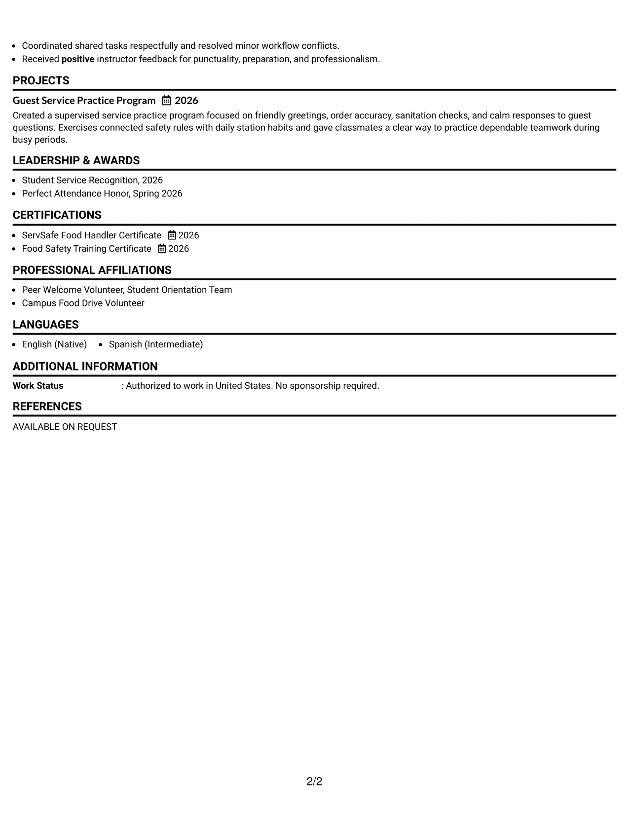 Resume Example Page 2