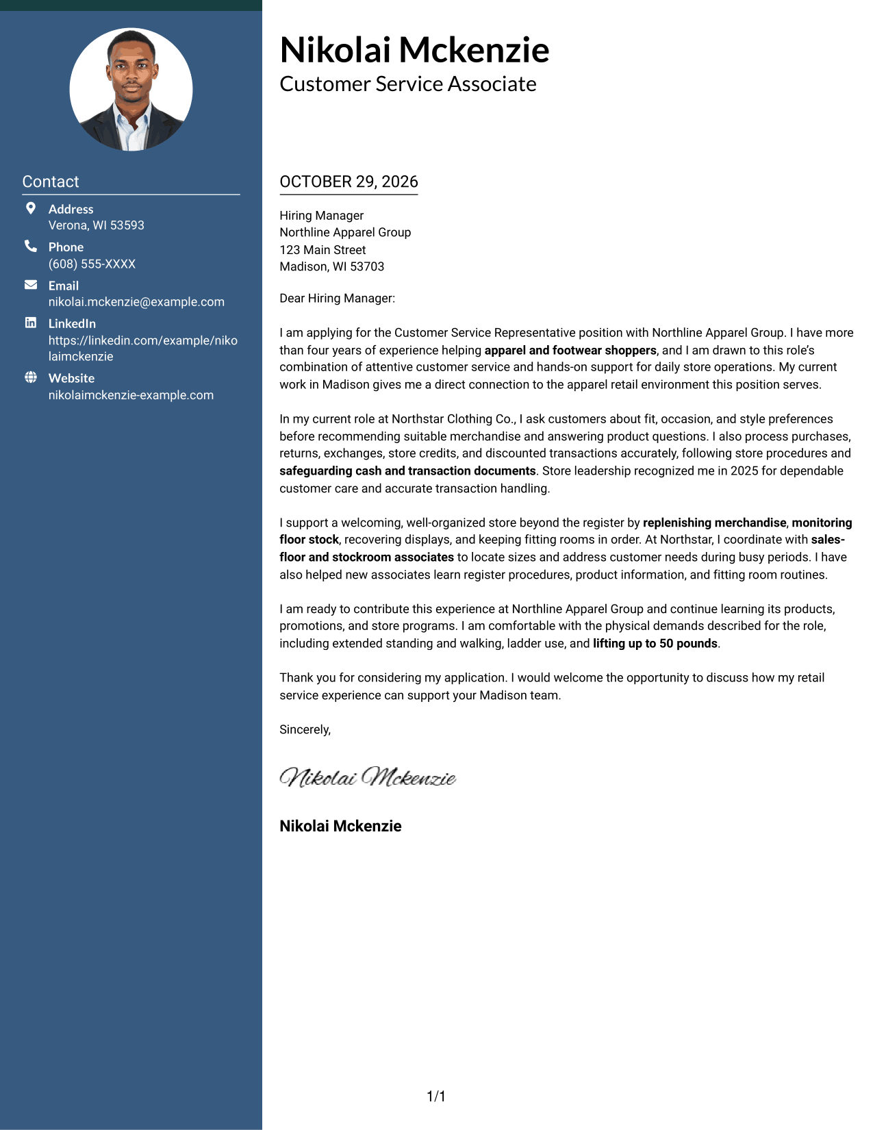 Cover letter example — page 1