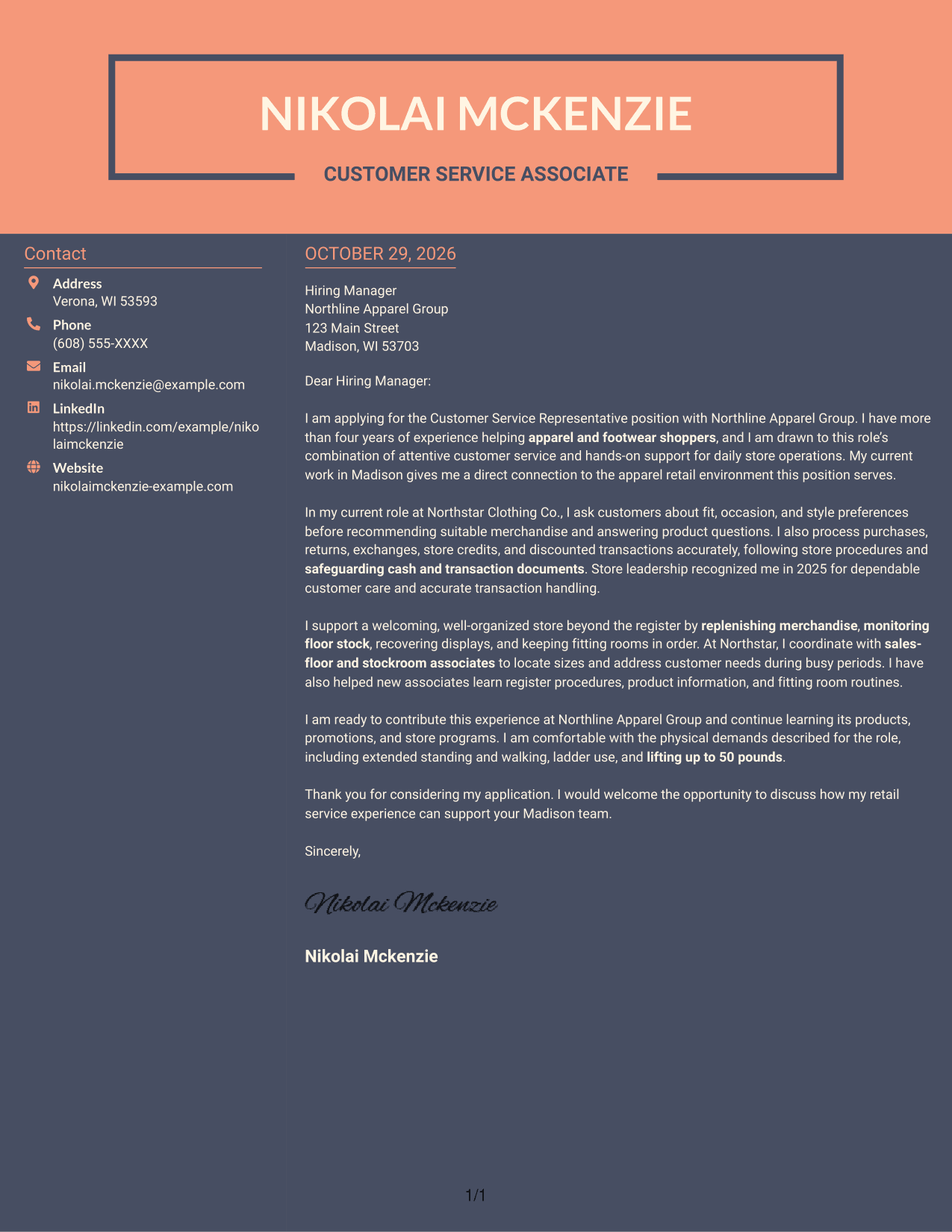 Cover letter example — page 1