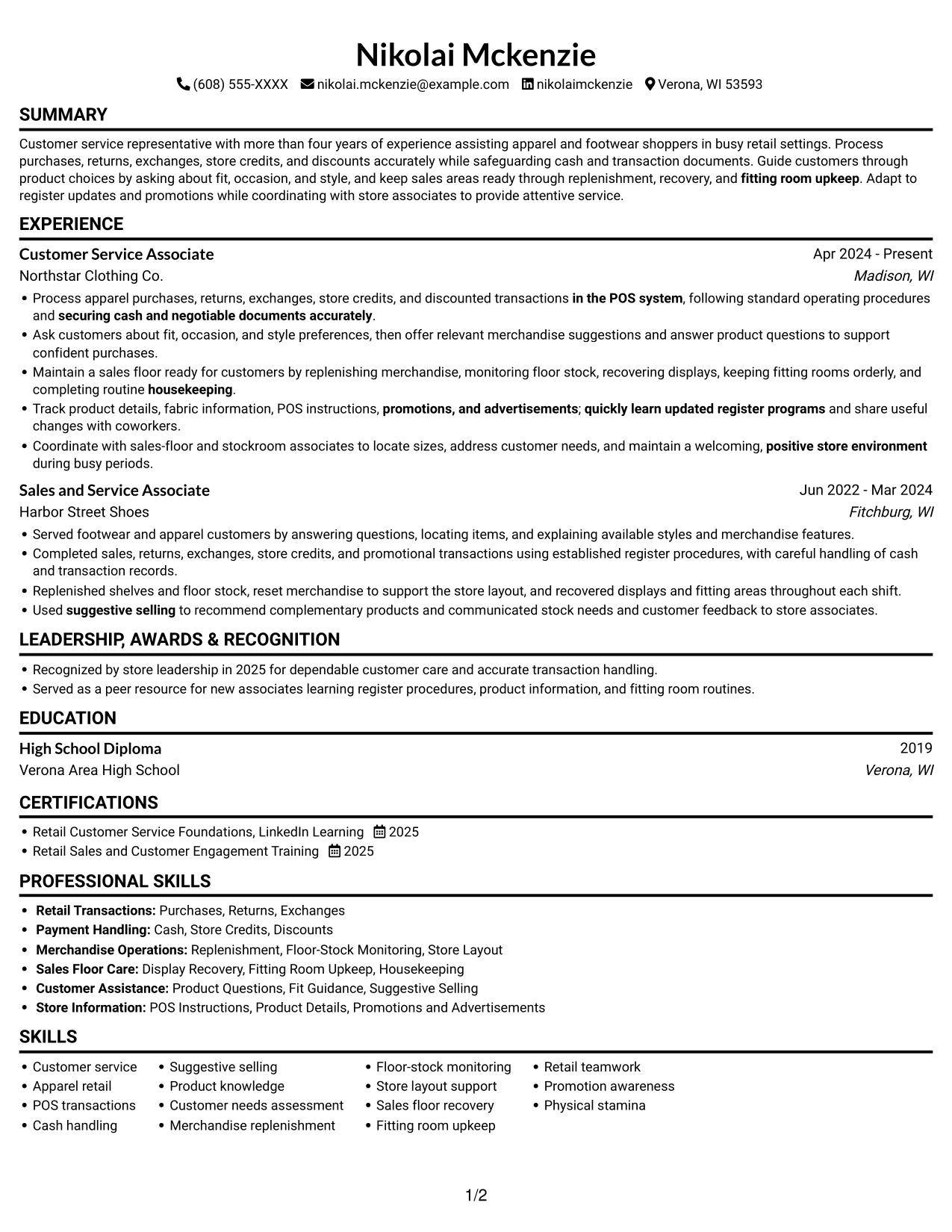 Resume example — page 1