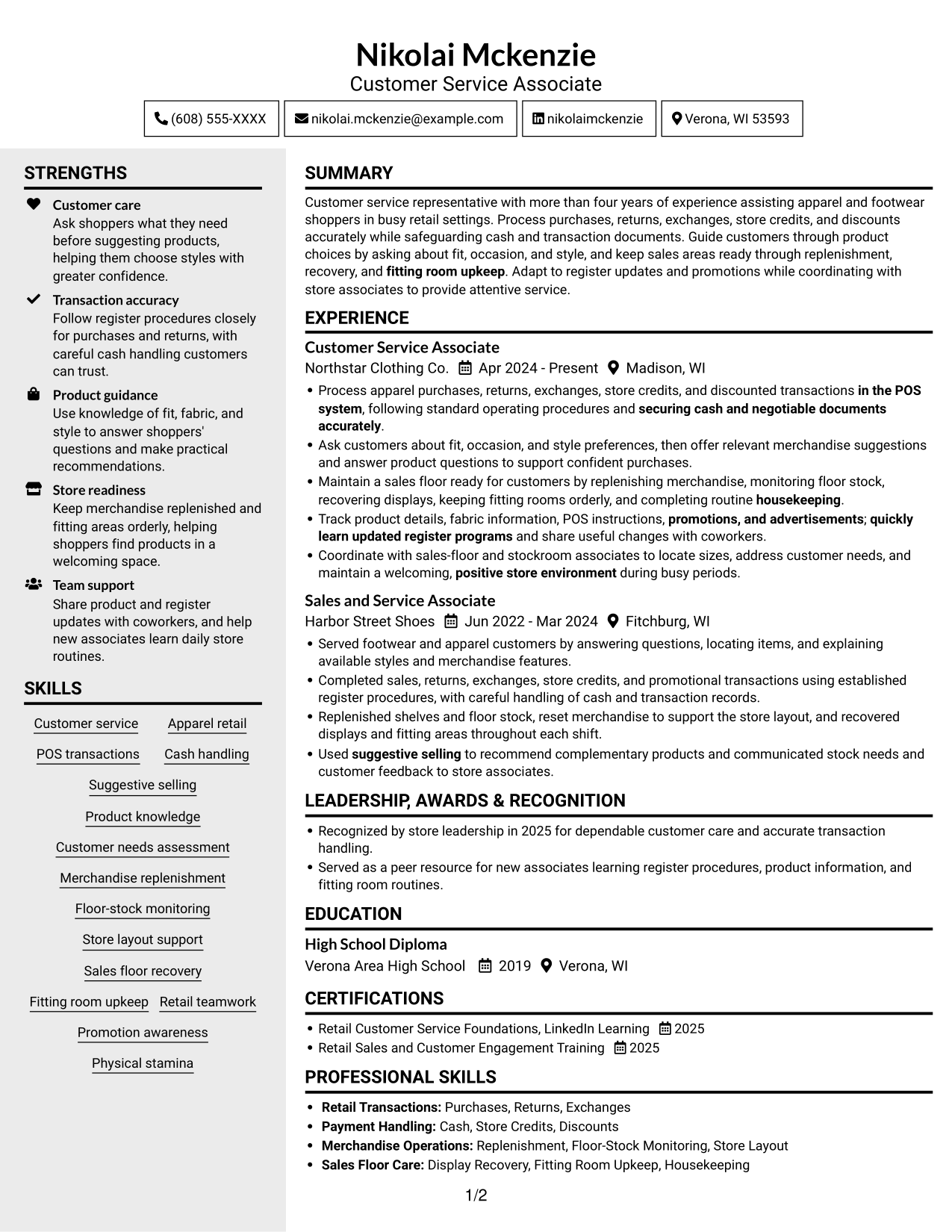 Resume example — page 1