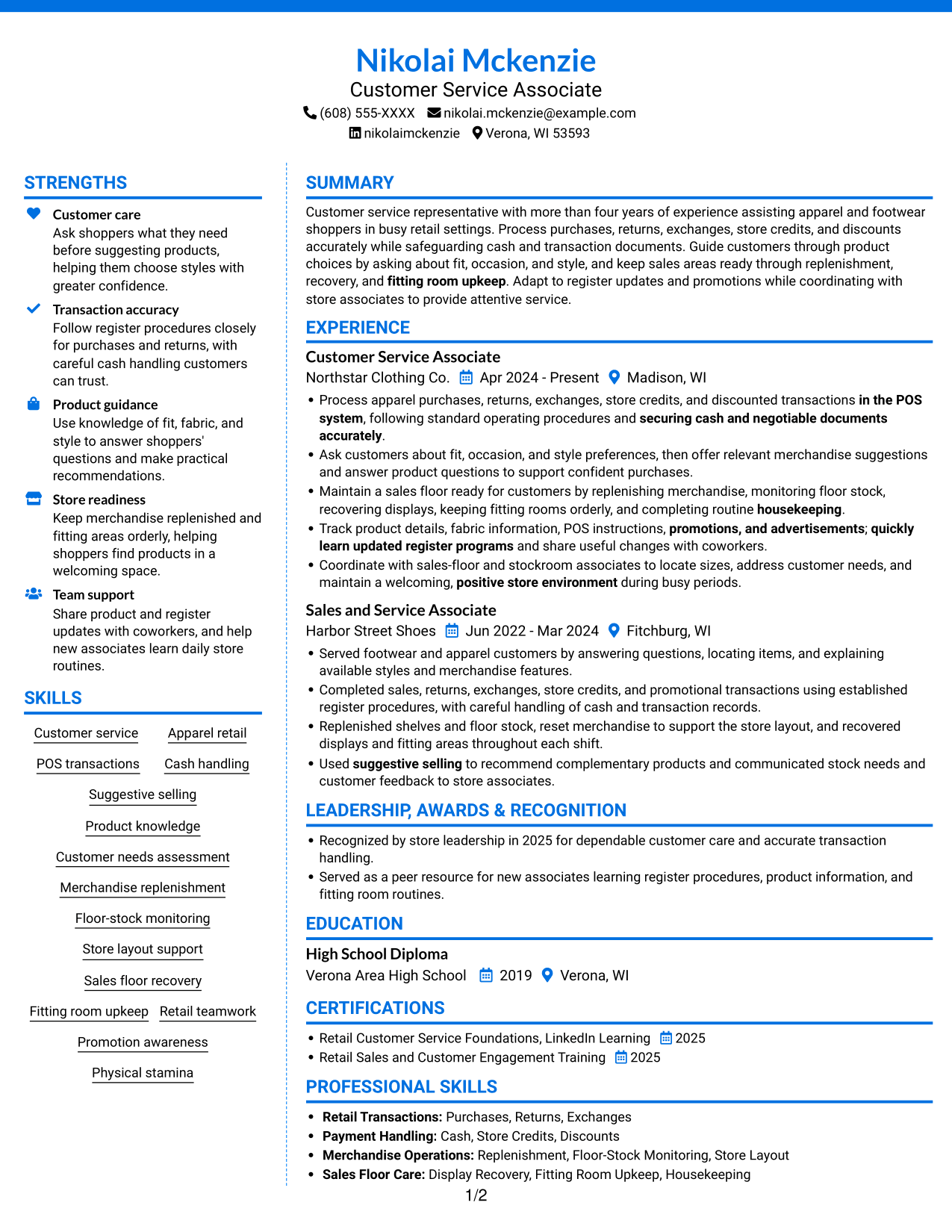 Resume example — page 1