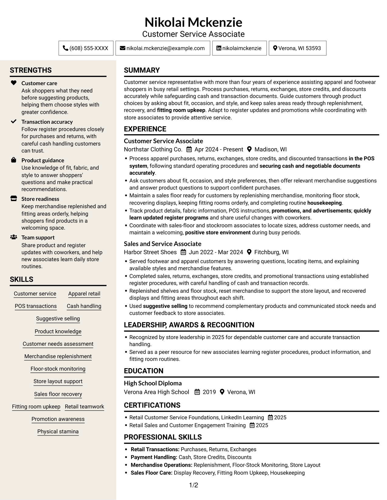 Resume example — page 1