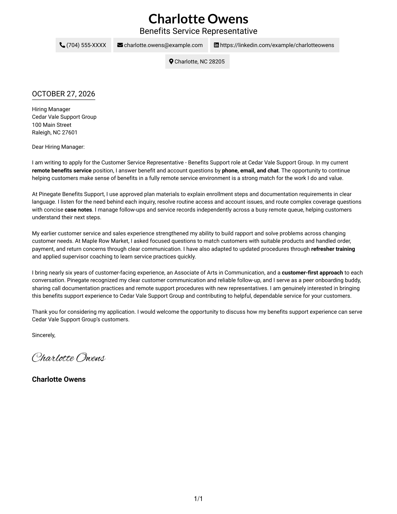 Cover letter example — page 1