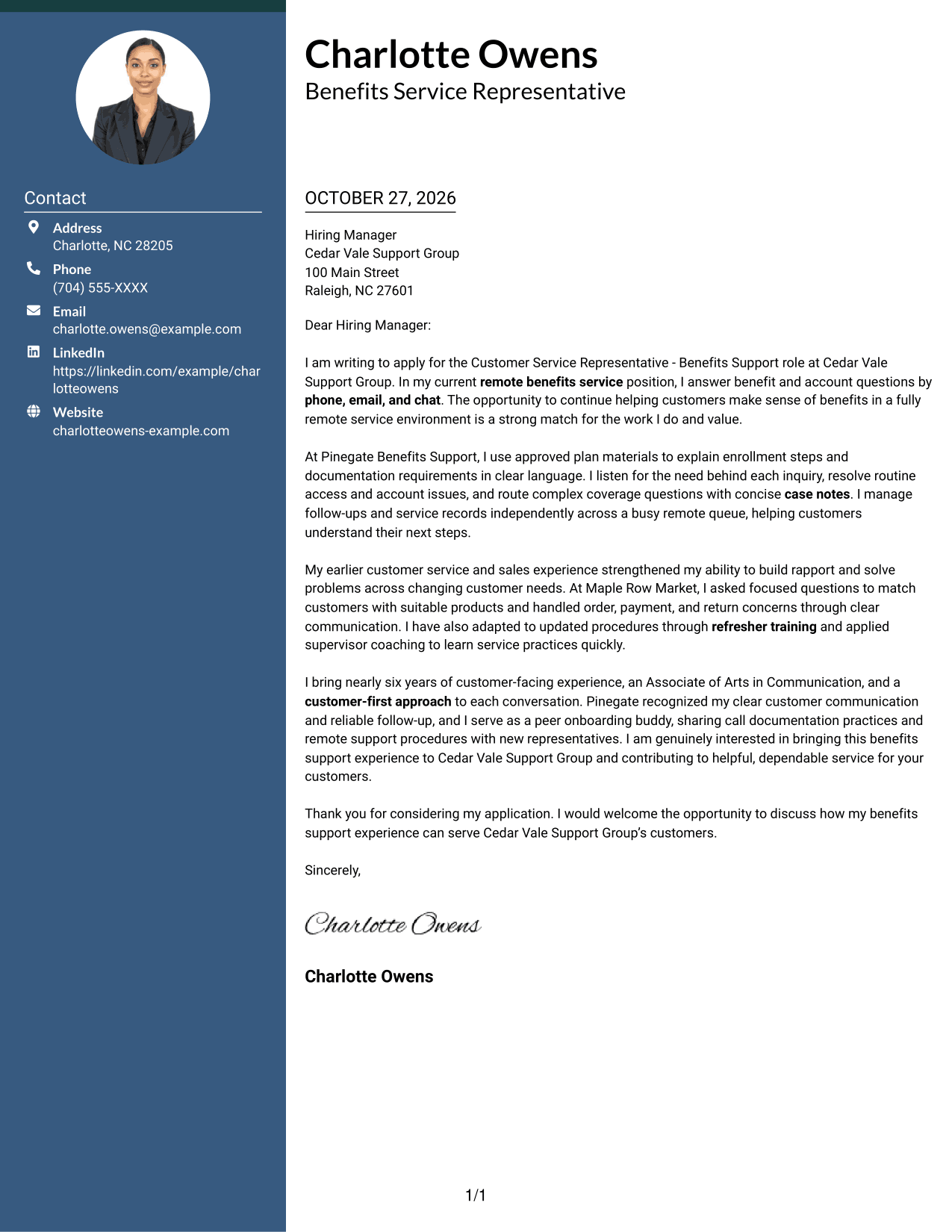 Cover letter example — page 1