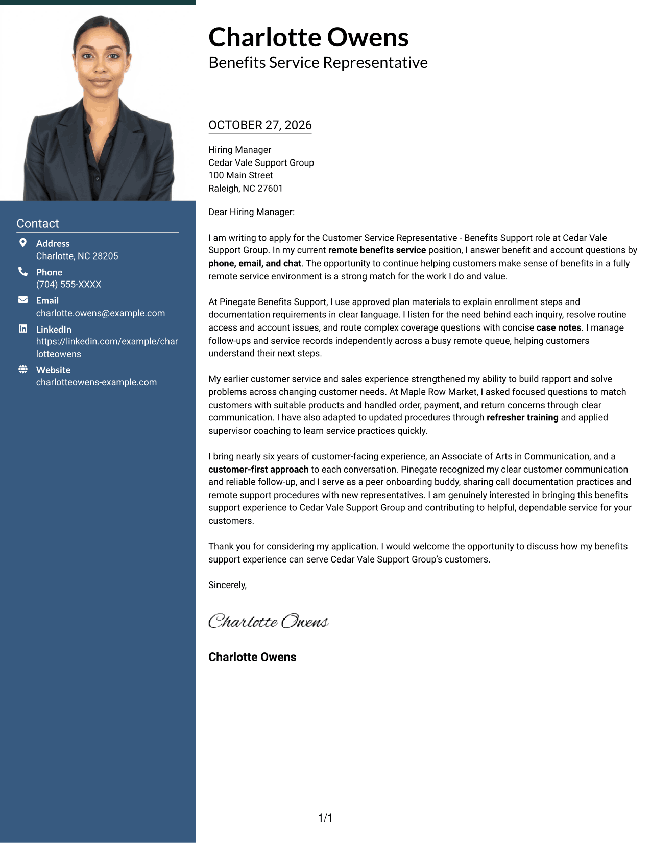 Cover letter example — page 1