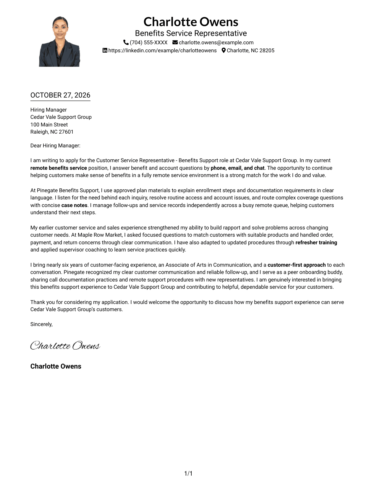 Cover letter example — page 1