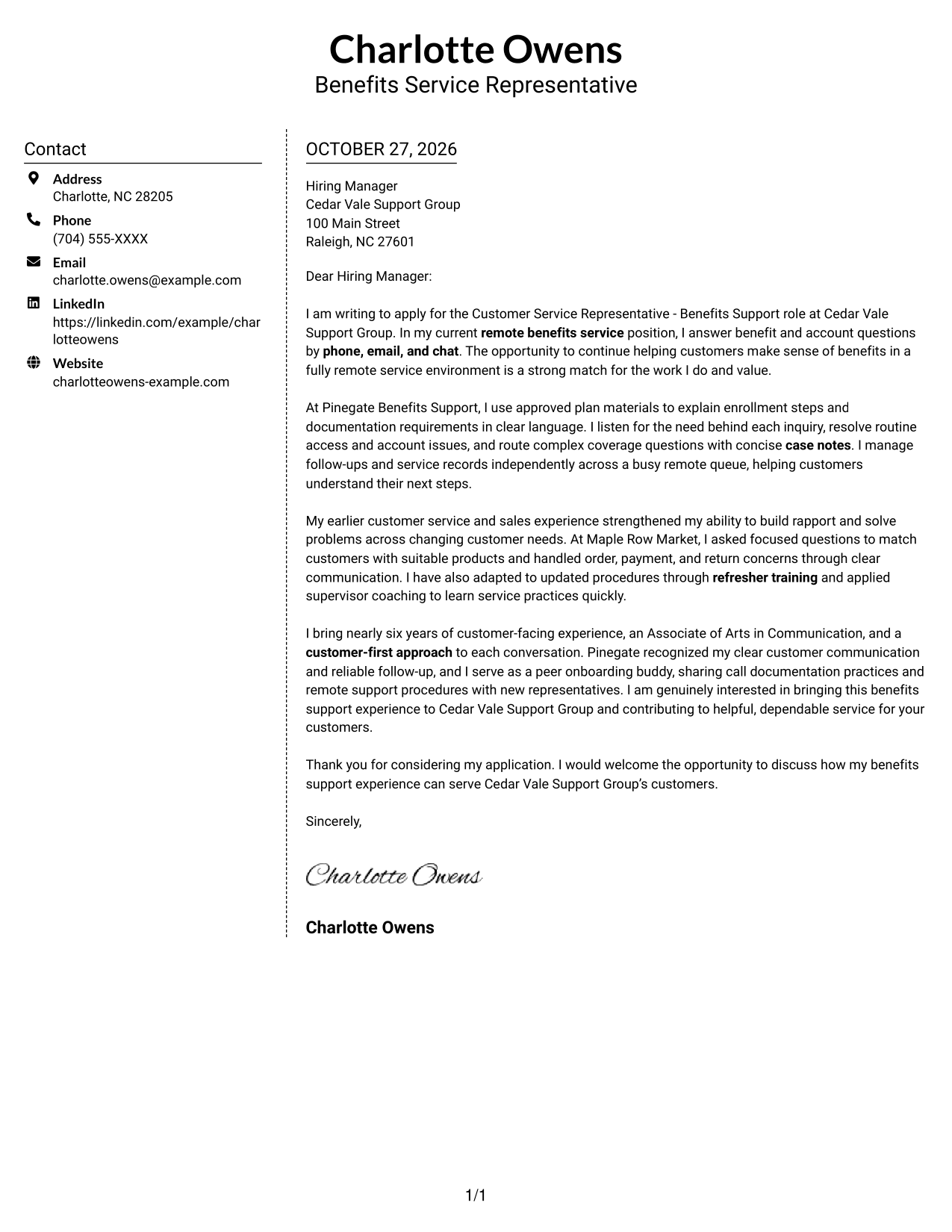 Cover letter example — page 1