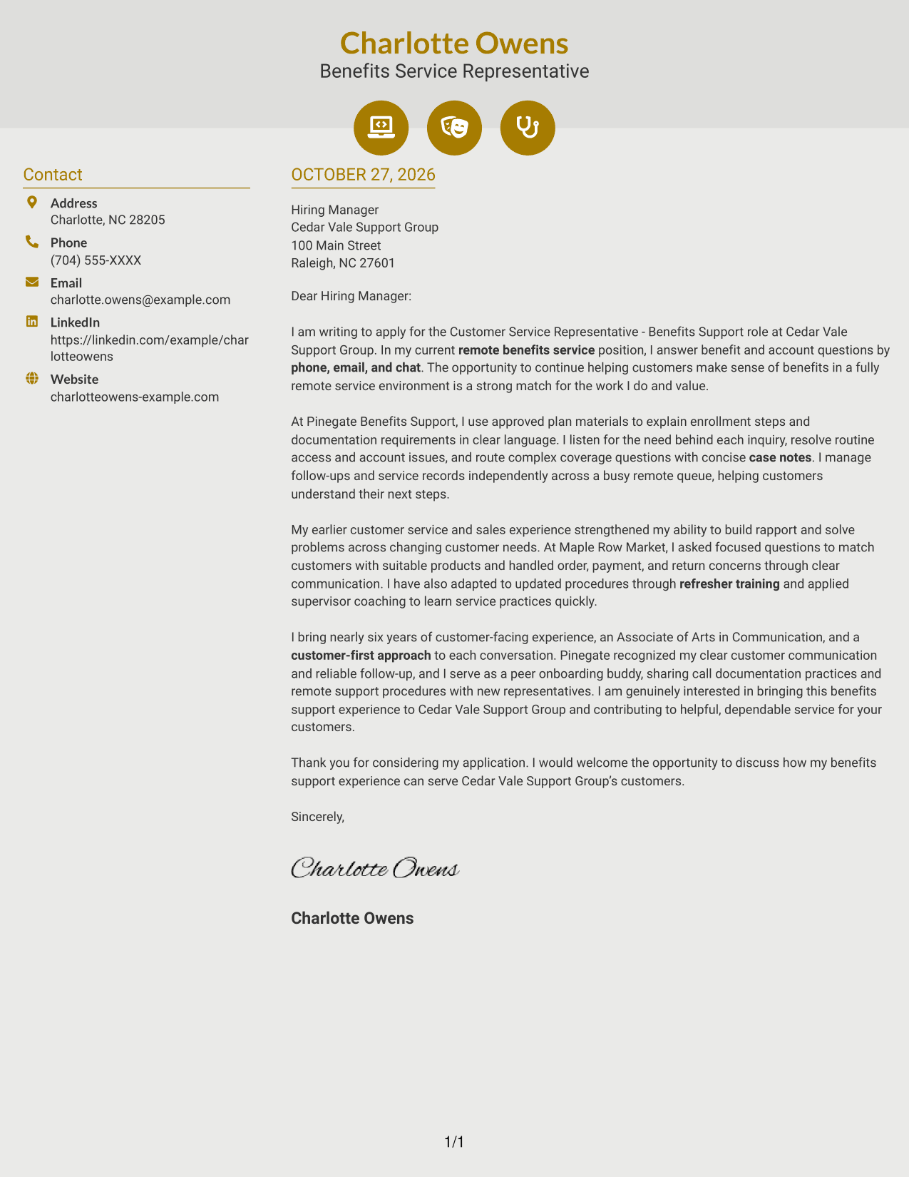 Cover letter example — page 1
