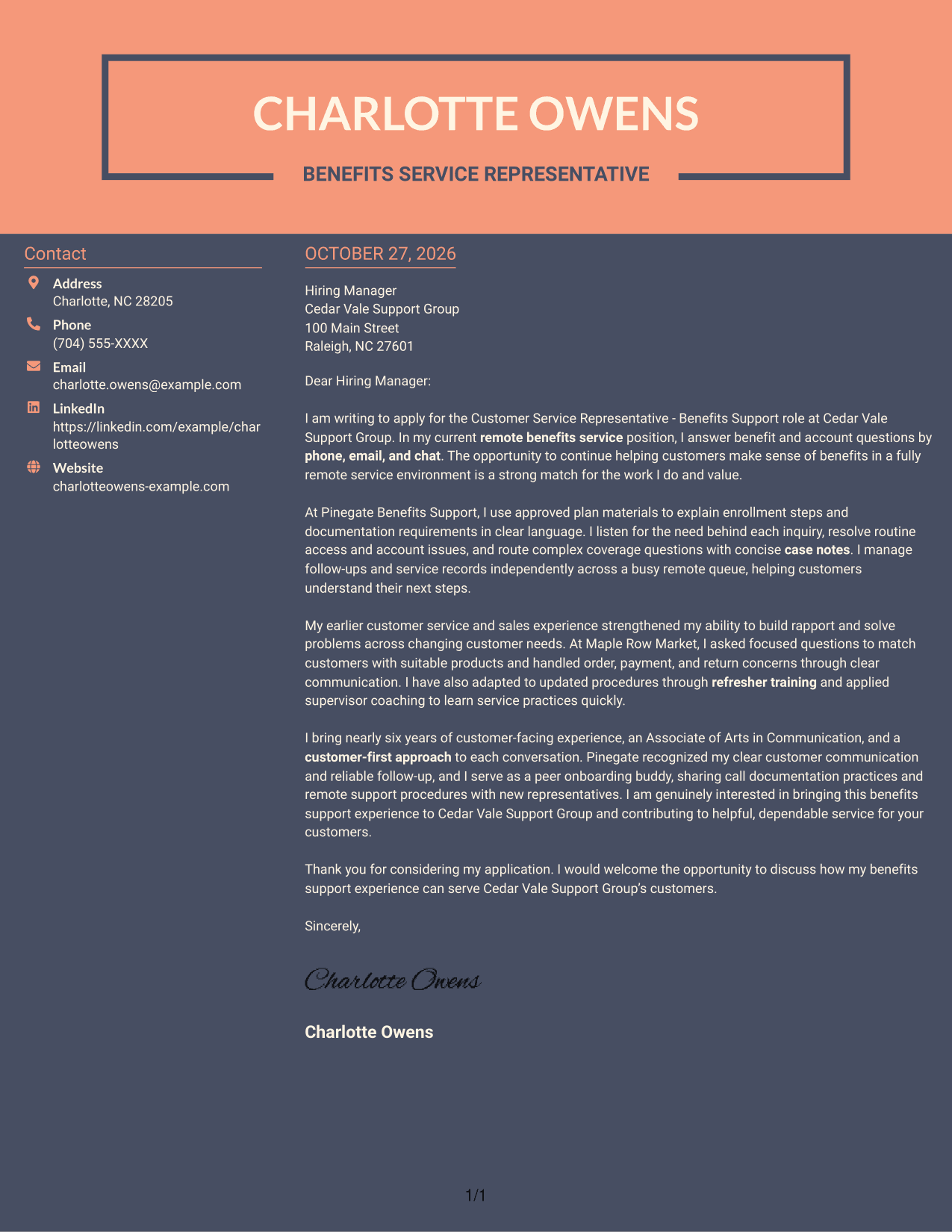 Cover letter example — page 1