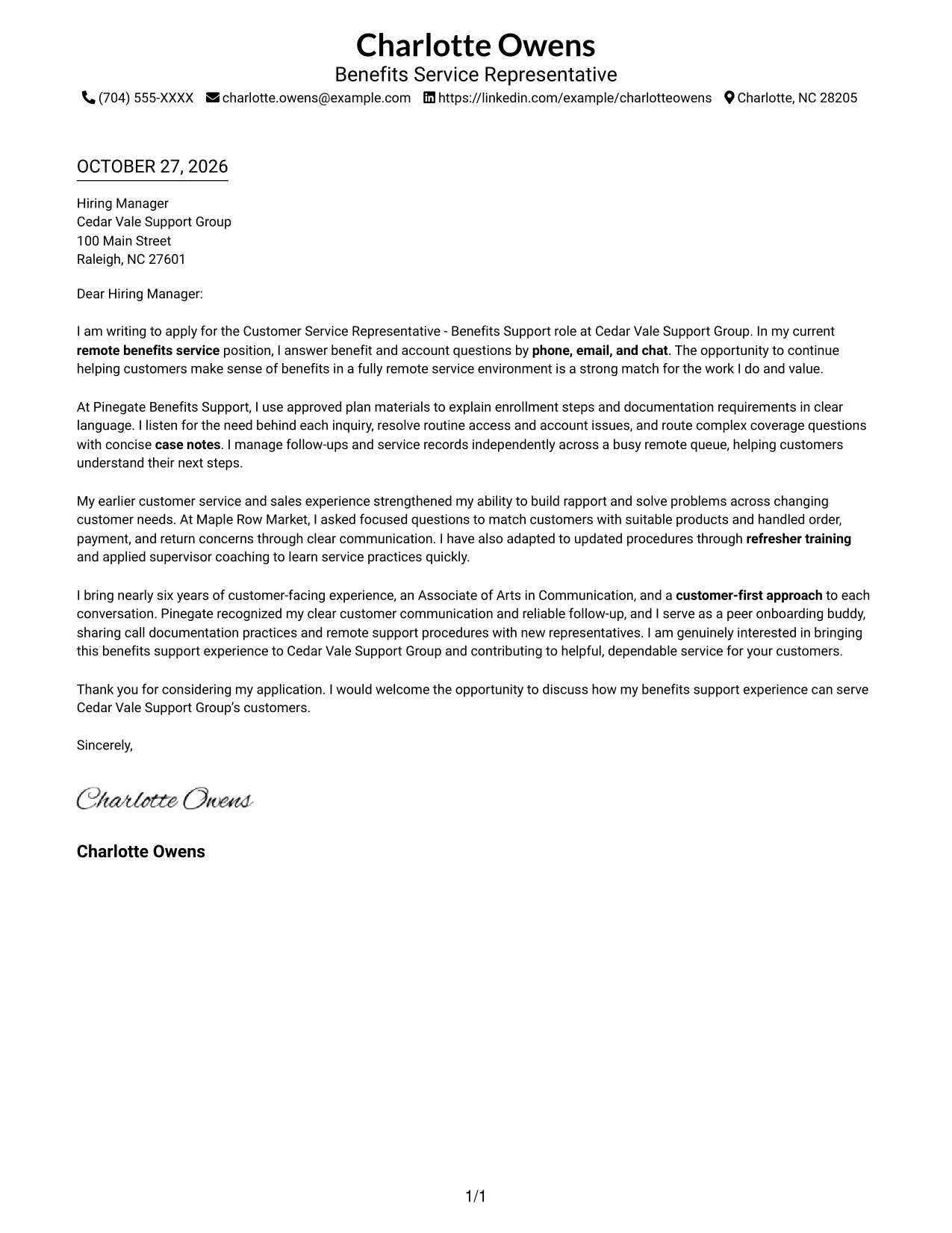 Cover letter example — page 1