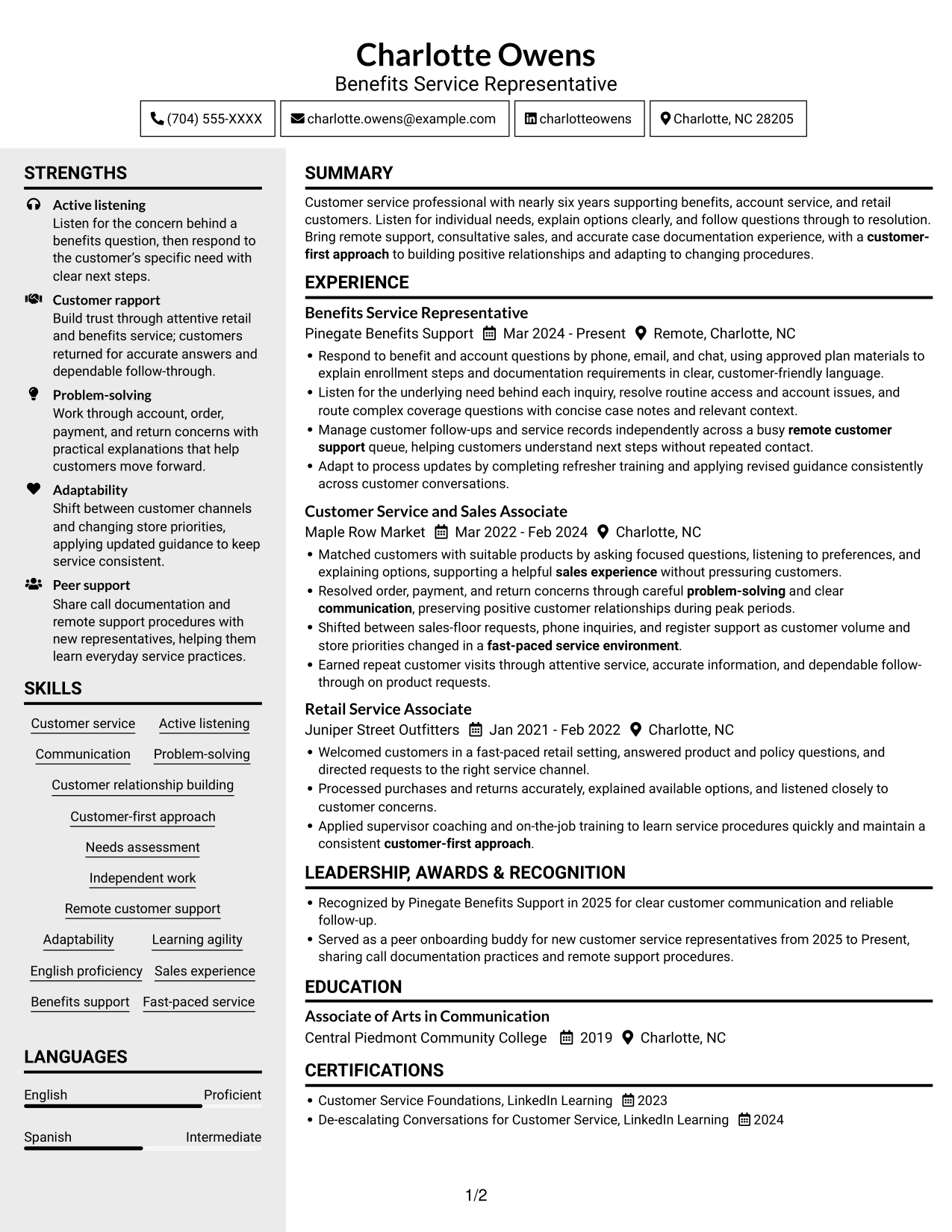 Resume example — page 1