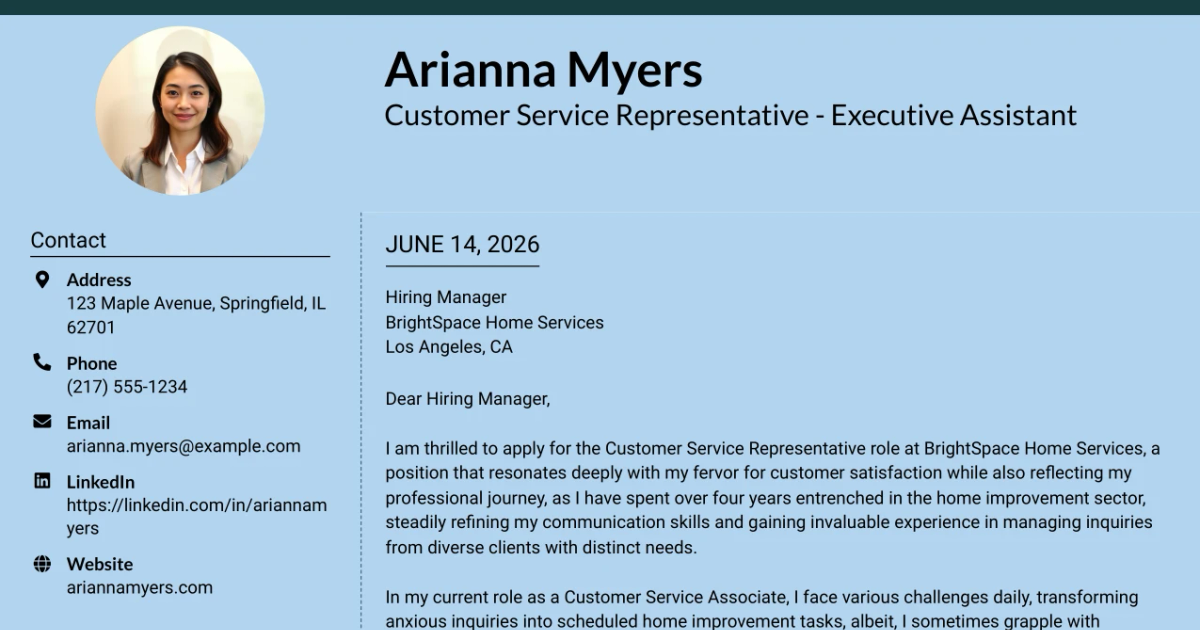 30+ Customer Service Representative - Executive Assistant Cover Letter Templates with Example 2026