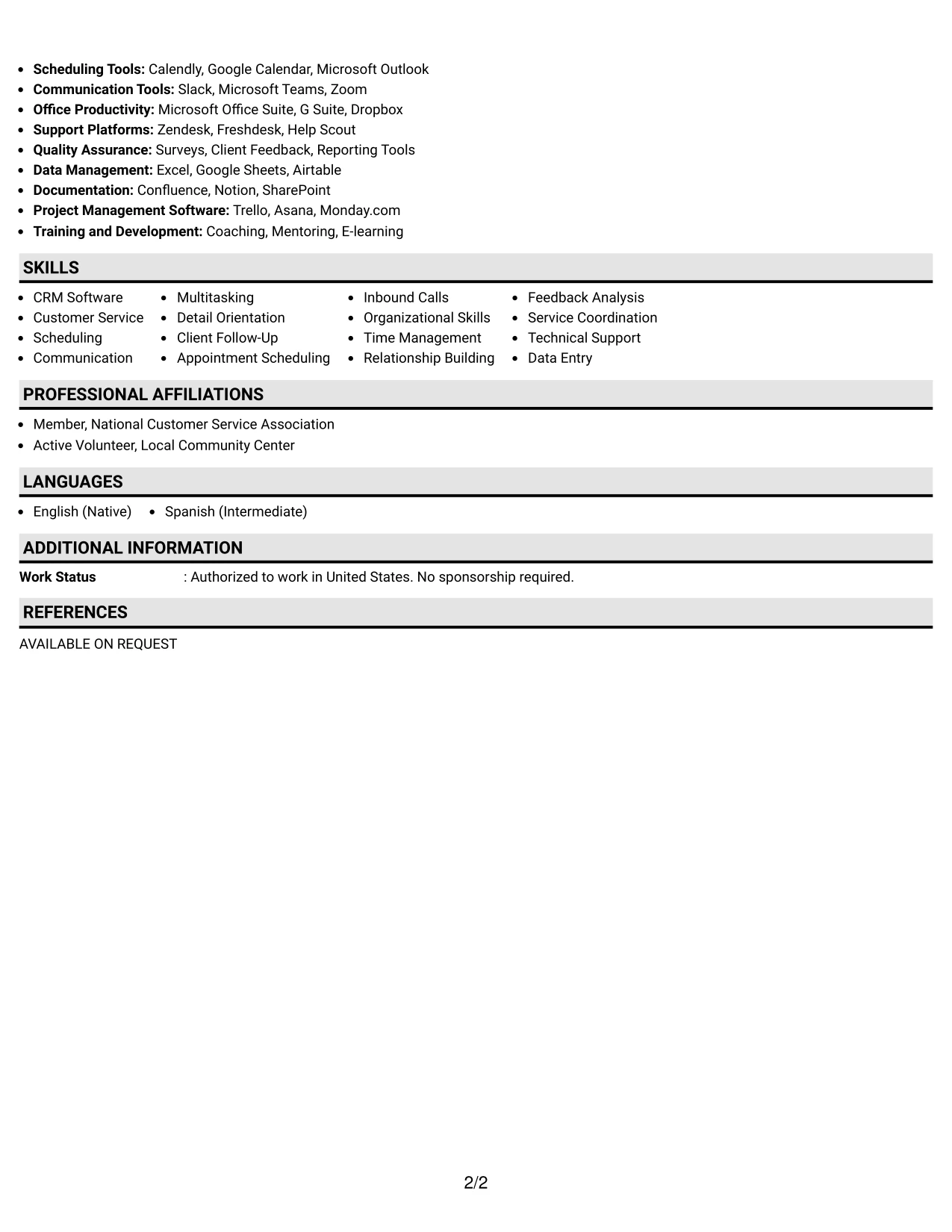 Resume Example Page 2