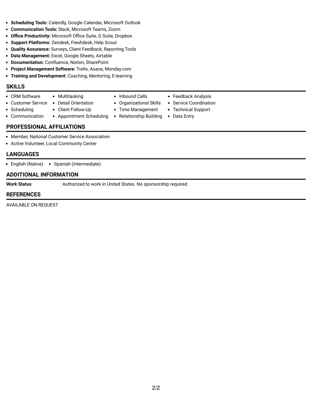 Resume Example Page 2