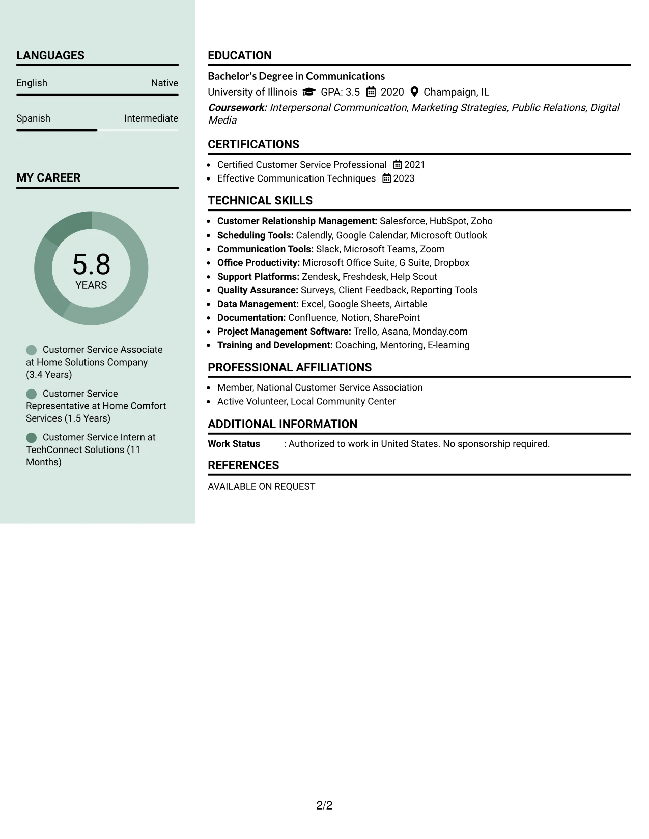 Resume Example Page 2