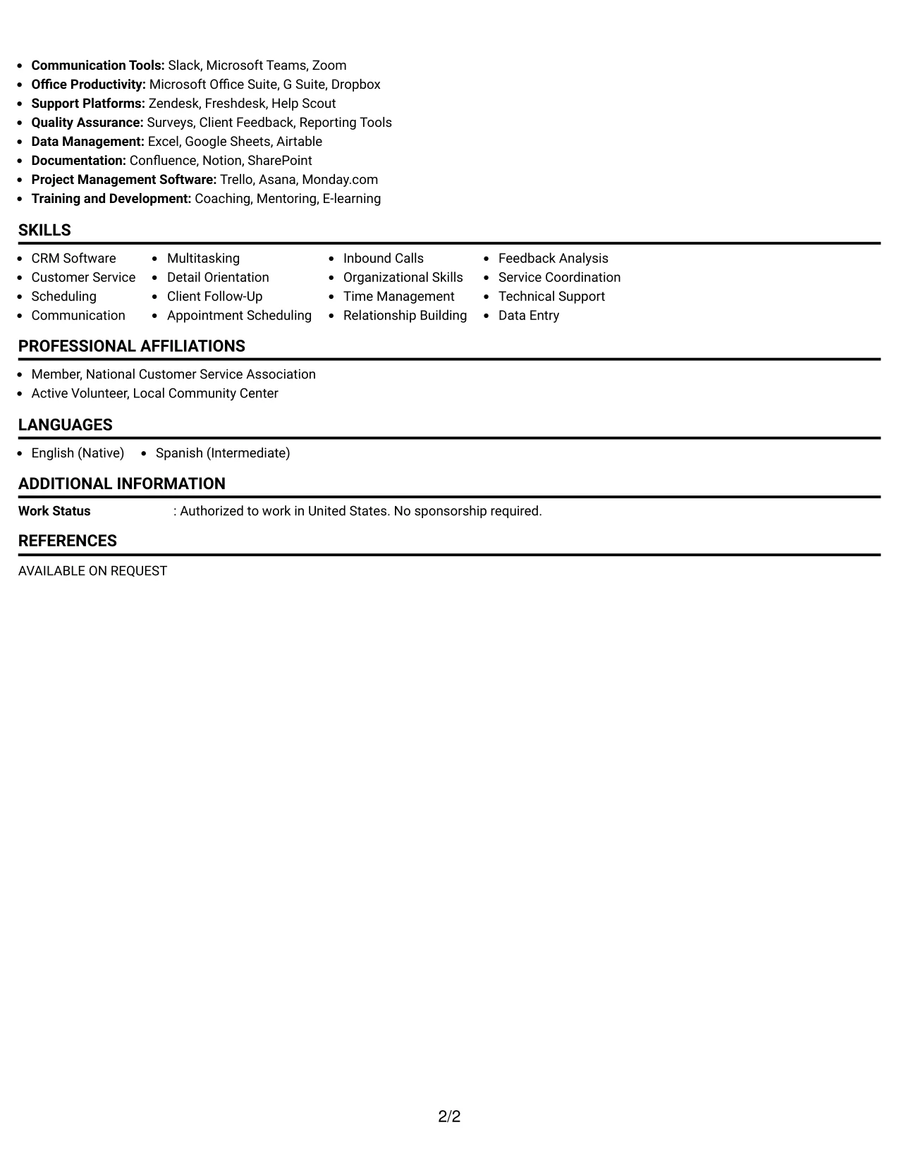 Resume Example Page 2