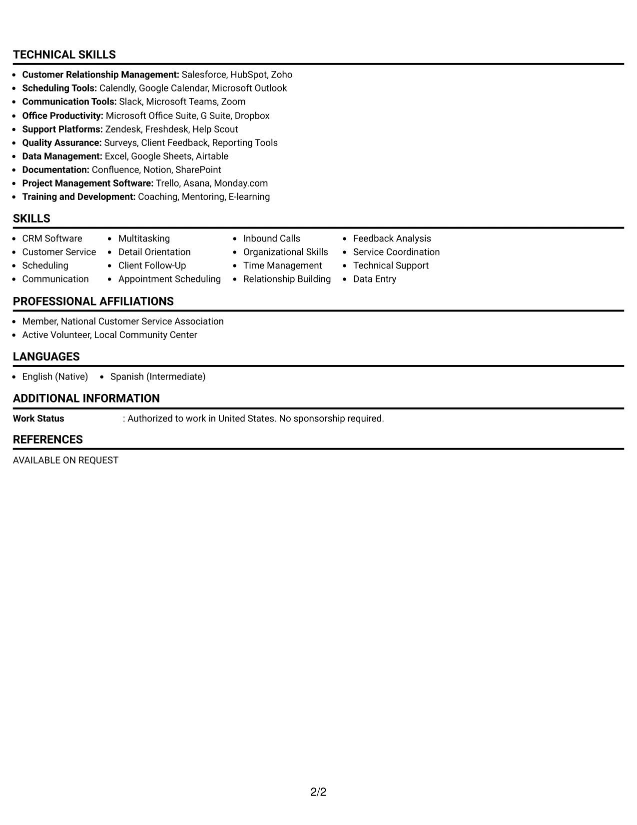 Resume Example Page 2
