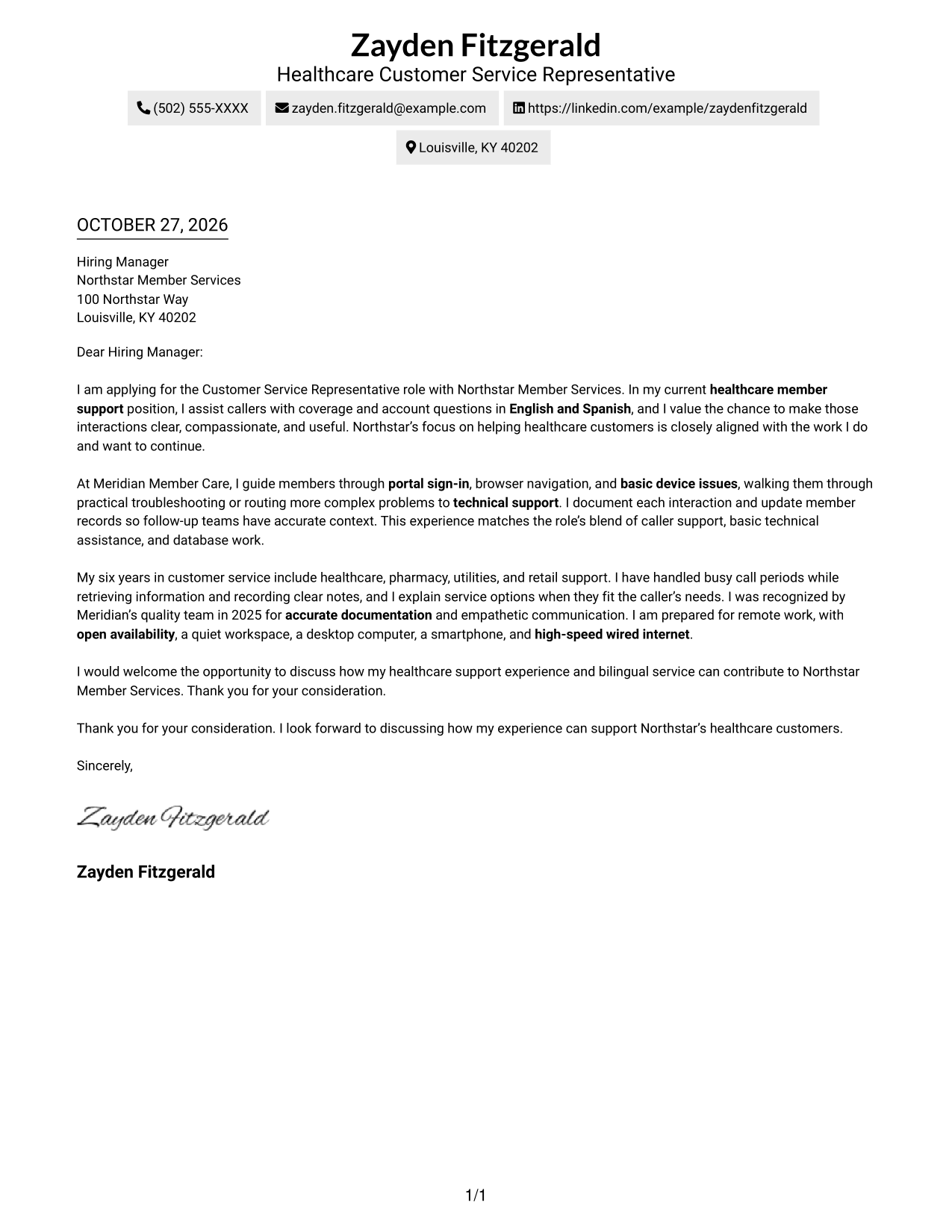 Cover letter example — page 1