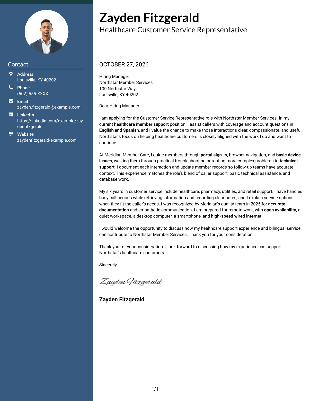 Cover letter example — page 1