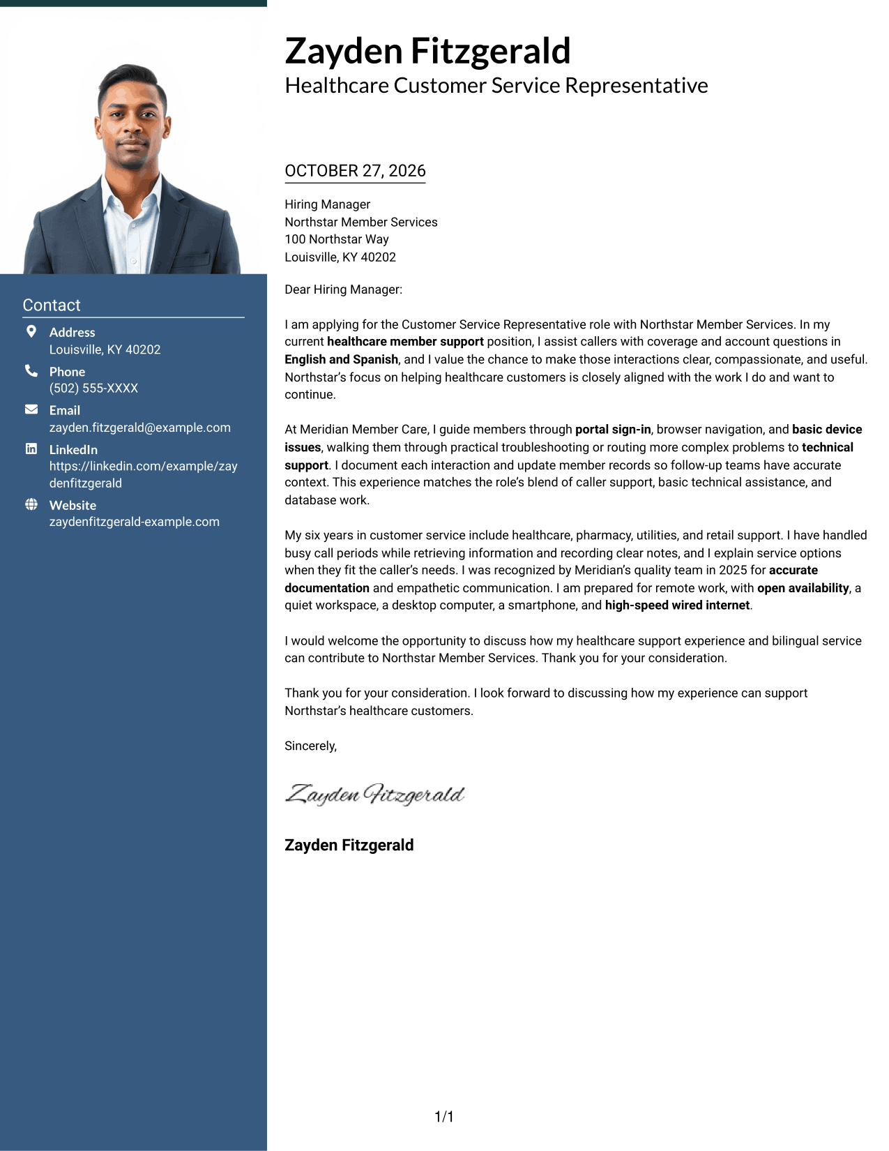 Cover letter example — page 1