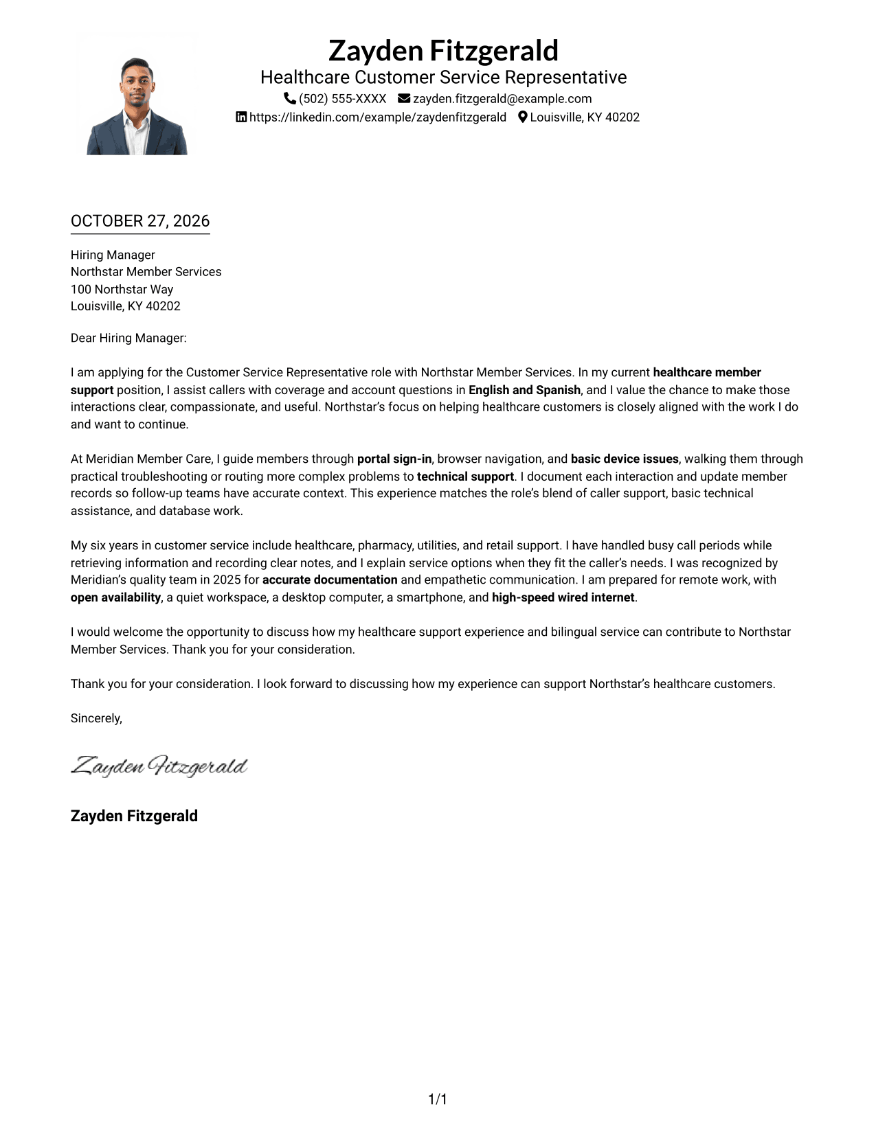 Cover letter example — page 1