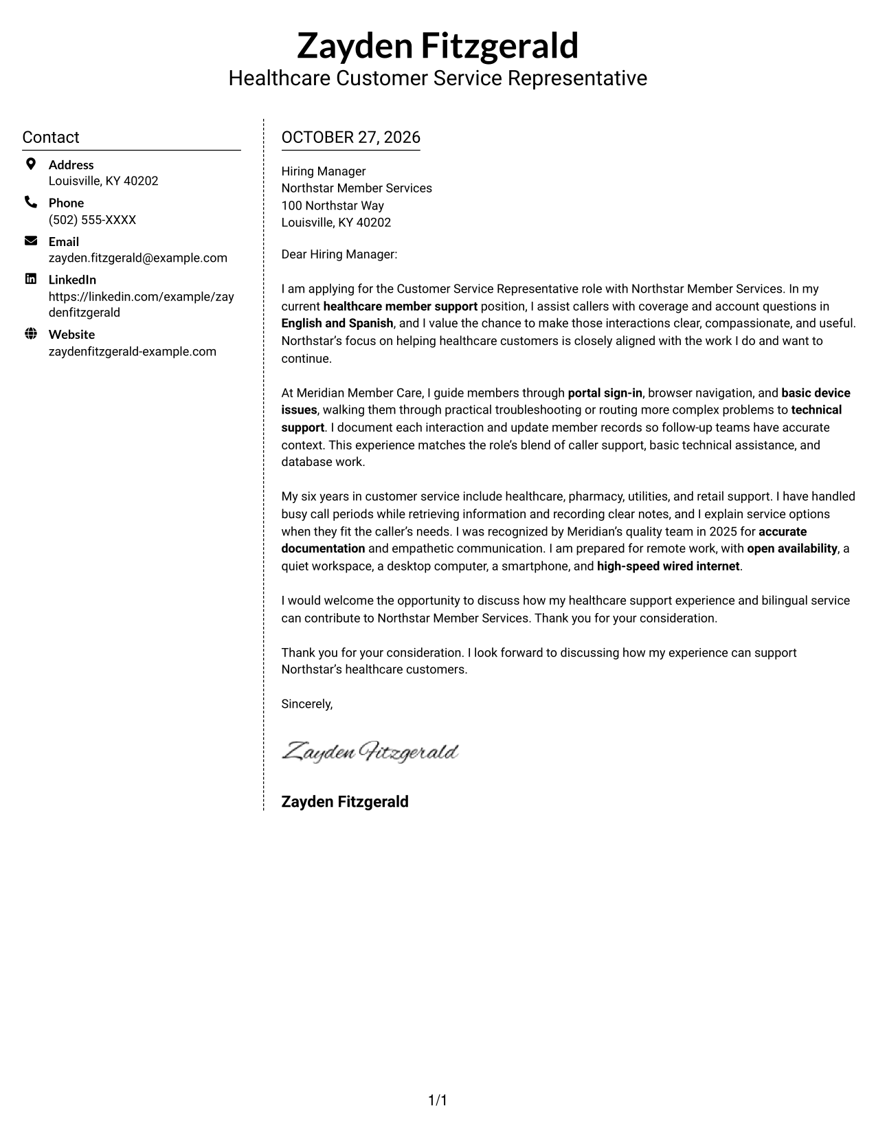 Cover letter example — page 1