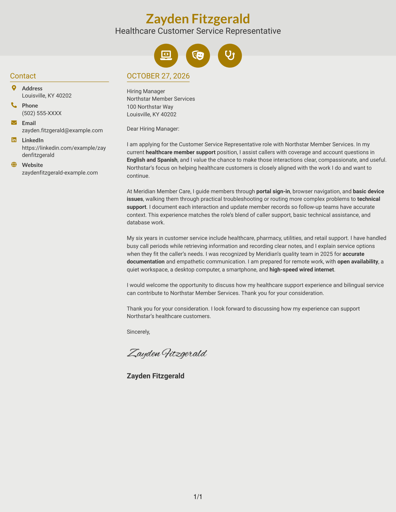 Cover letter example — page 1