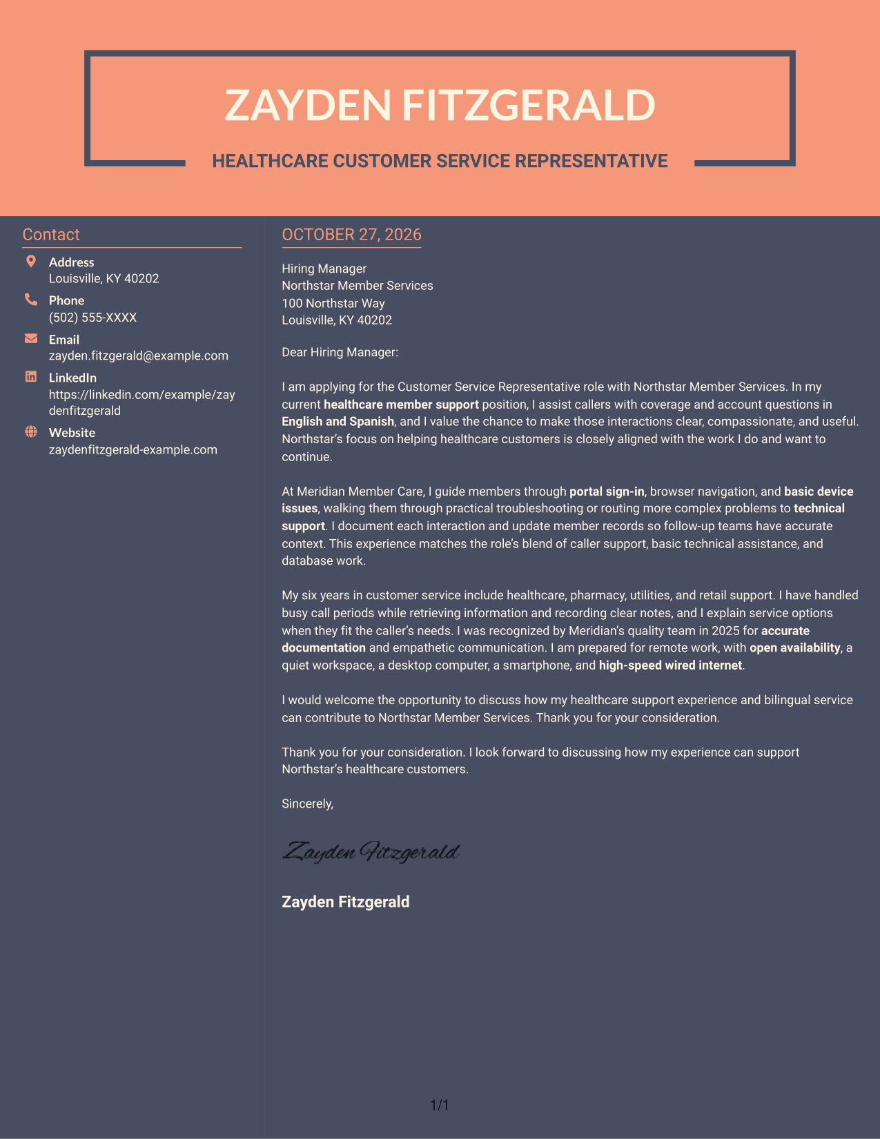 Cover letter example — page 1