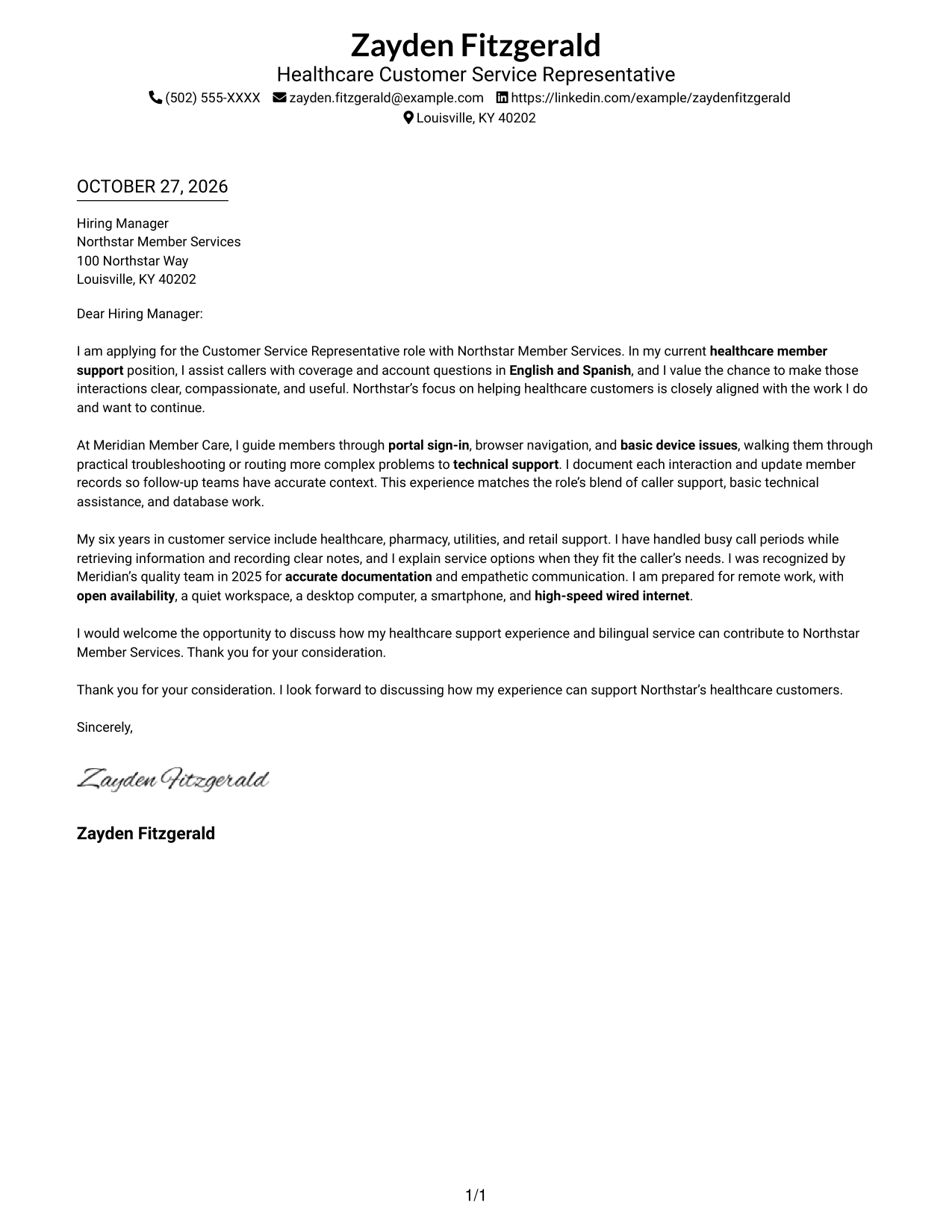 Cover letter example — page 1