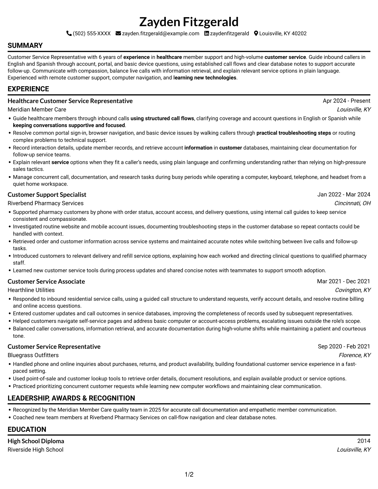 Resume example — page 1