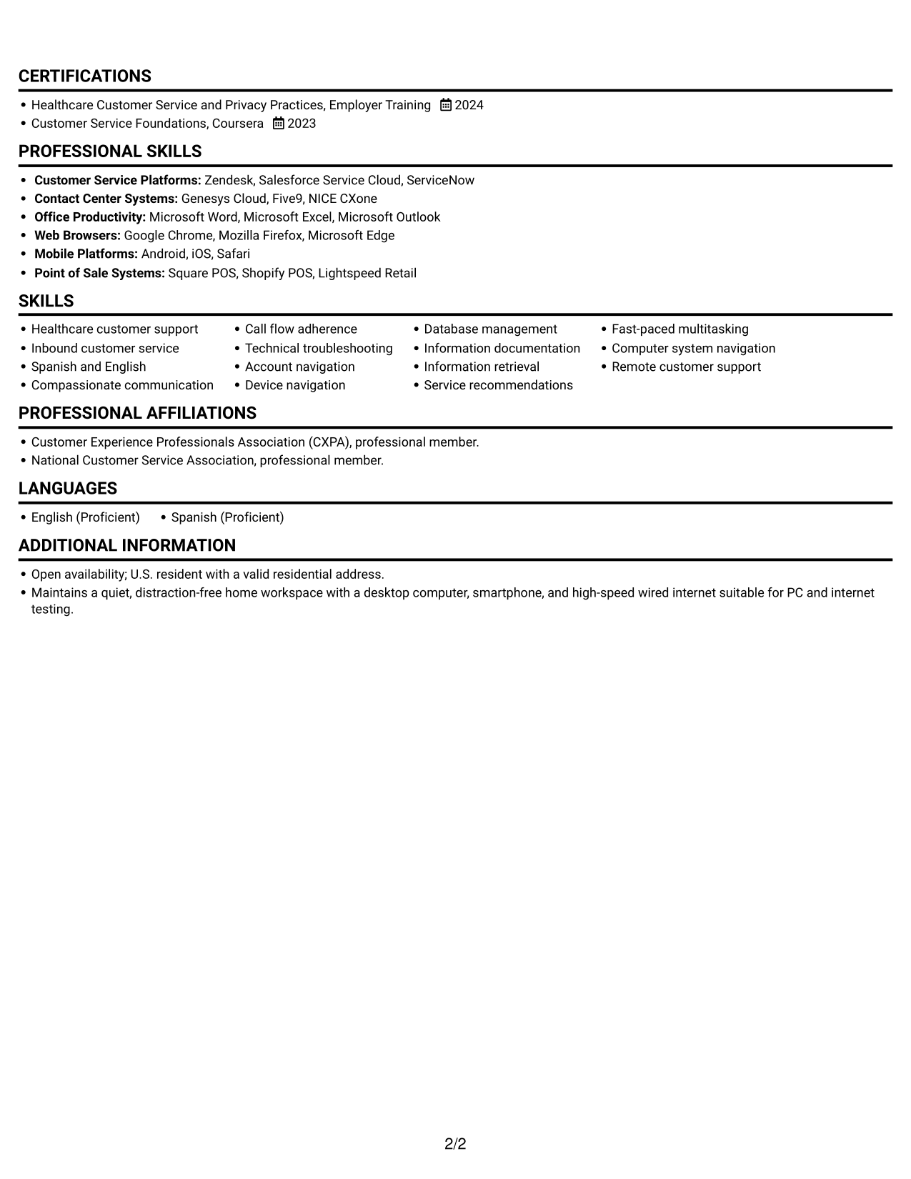 Resume example — page 2