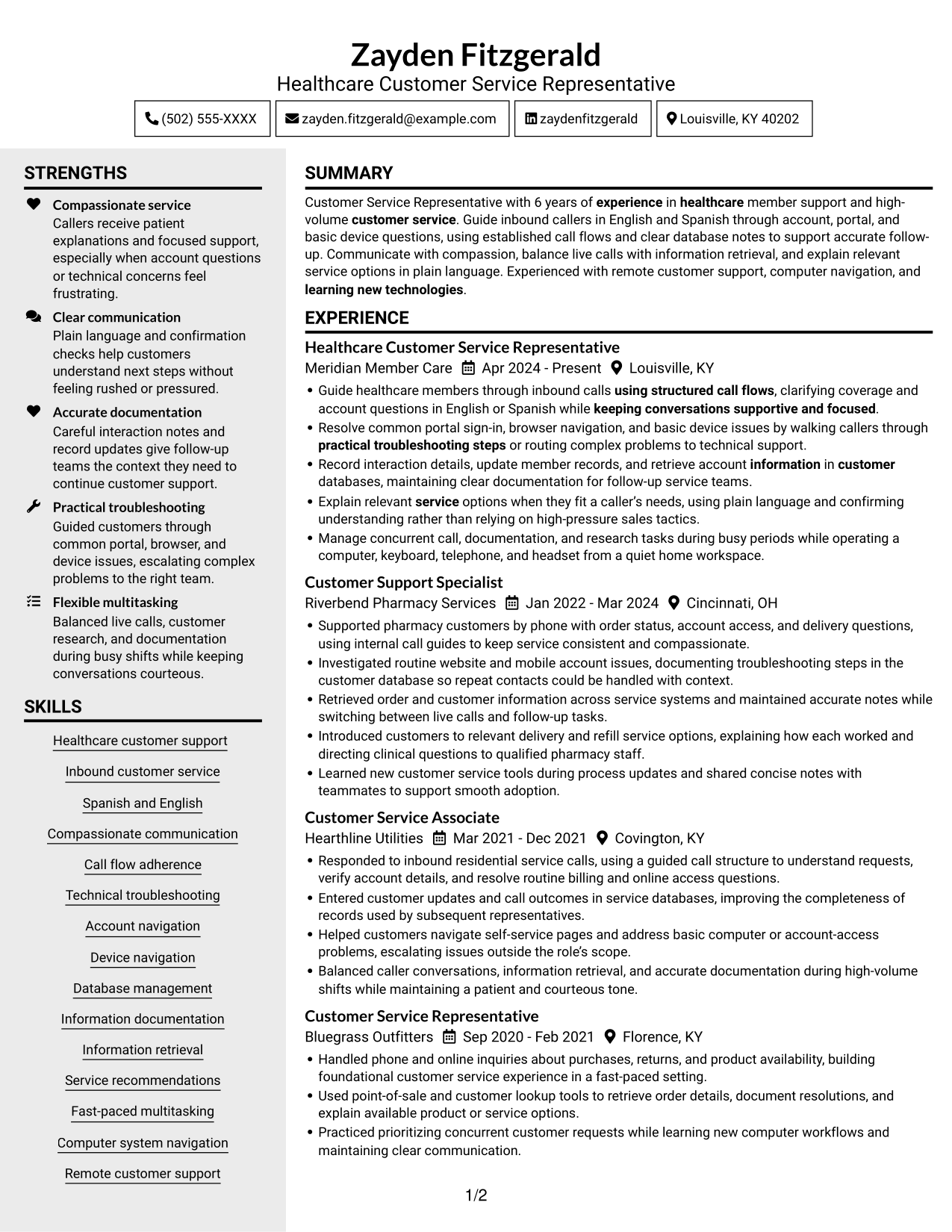 Resume example — page 1