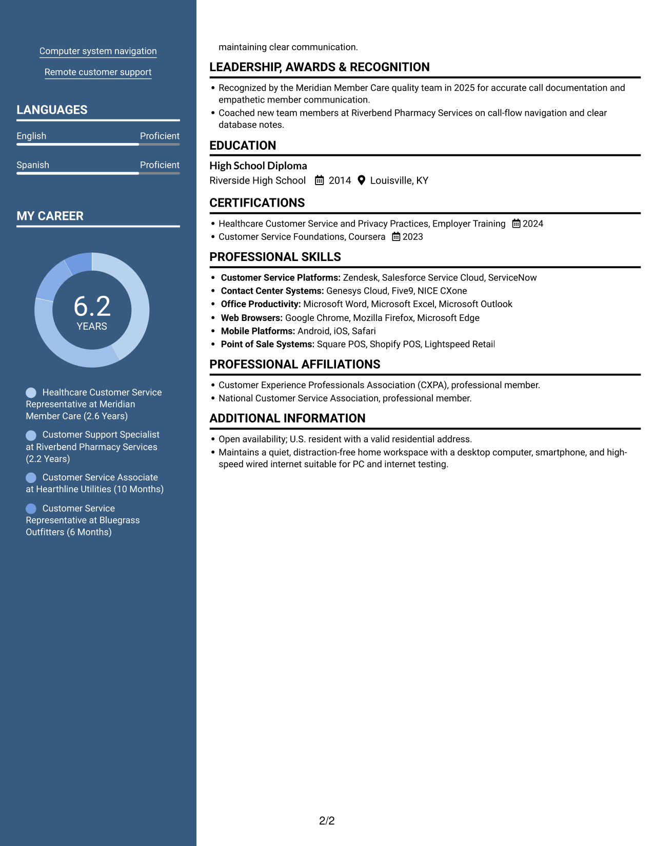 Resume example — page 2