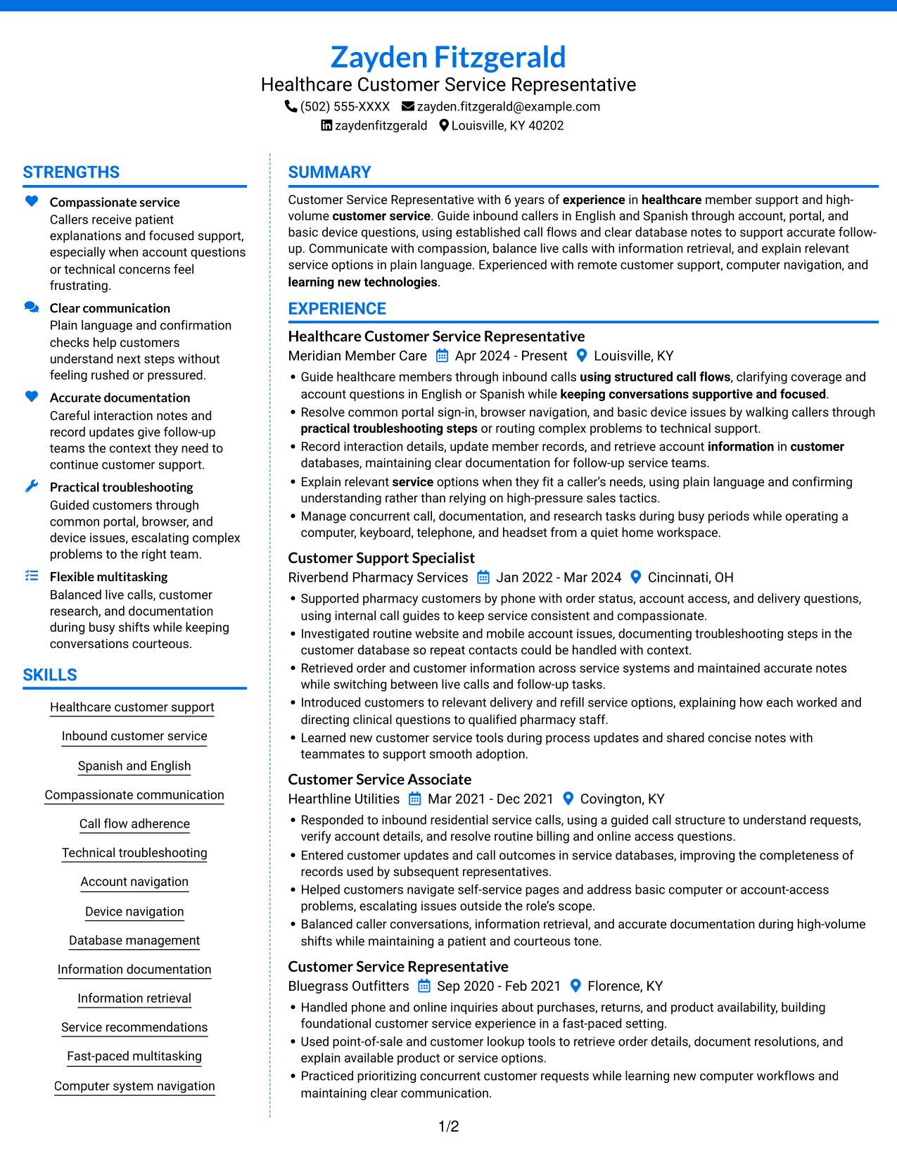 Resume example — page 1