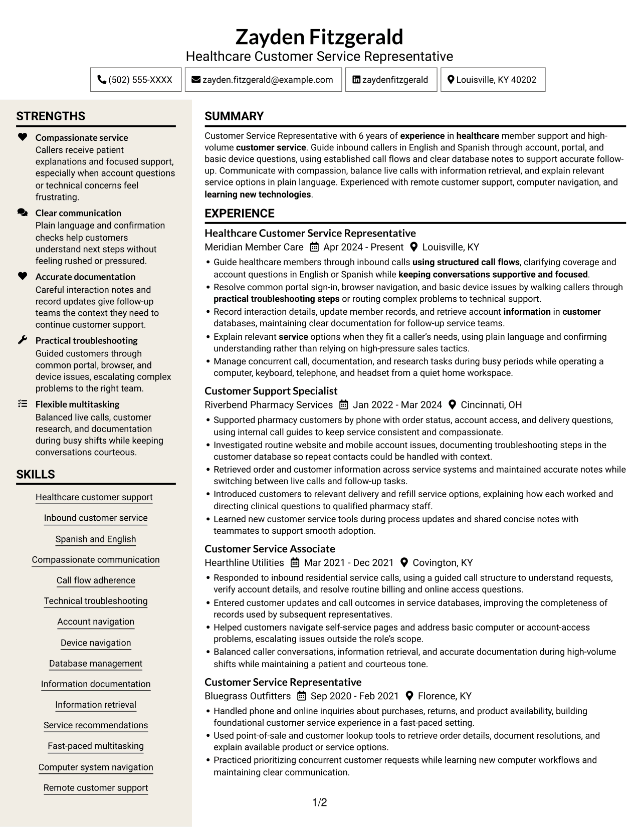 Resume example — page 1