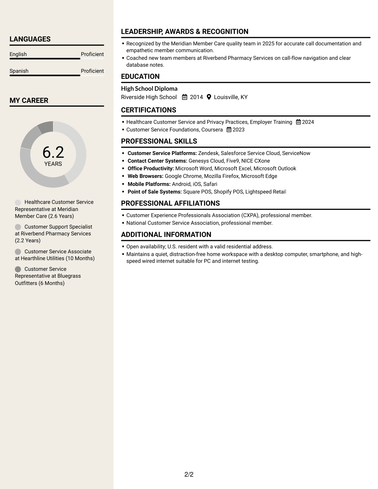 Resume example — page 2