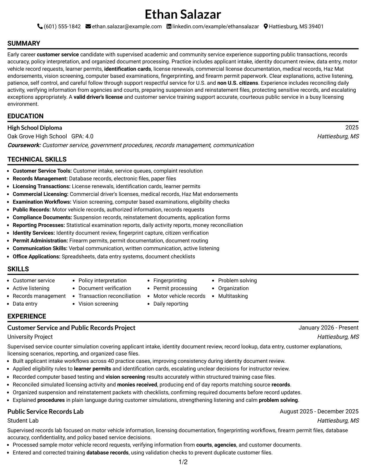 Resume Example Page 1