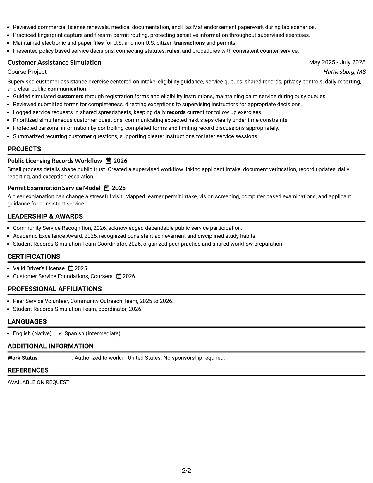 Resume Example Page 2